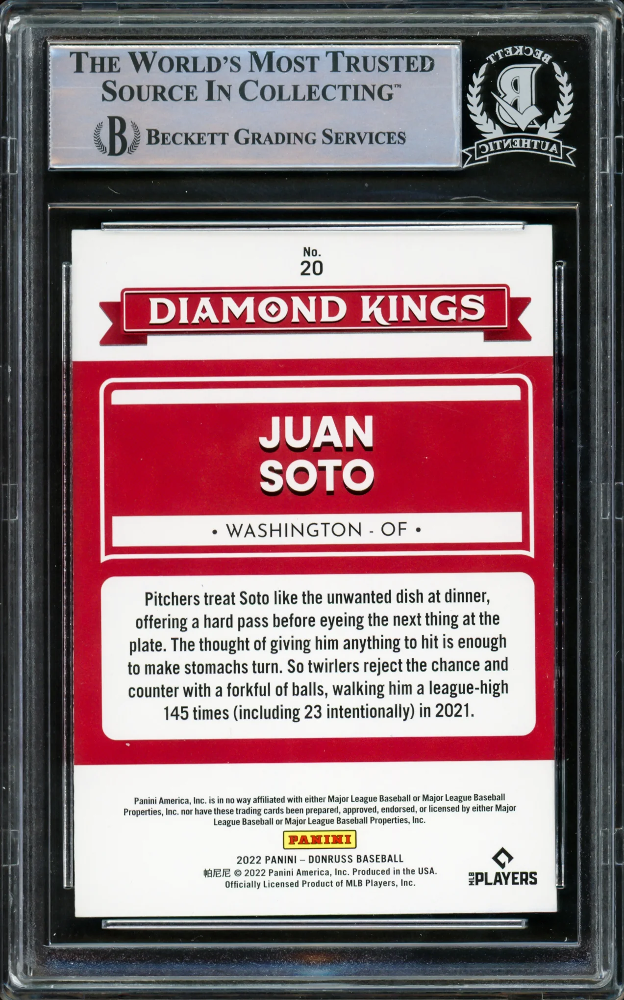 Juan Soto Autographed 2022 Donruss Diamond Kings Card #20 New York Mets Beckett BAS #15781731 - Image 2
