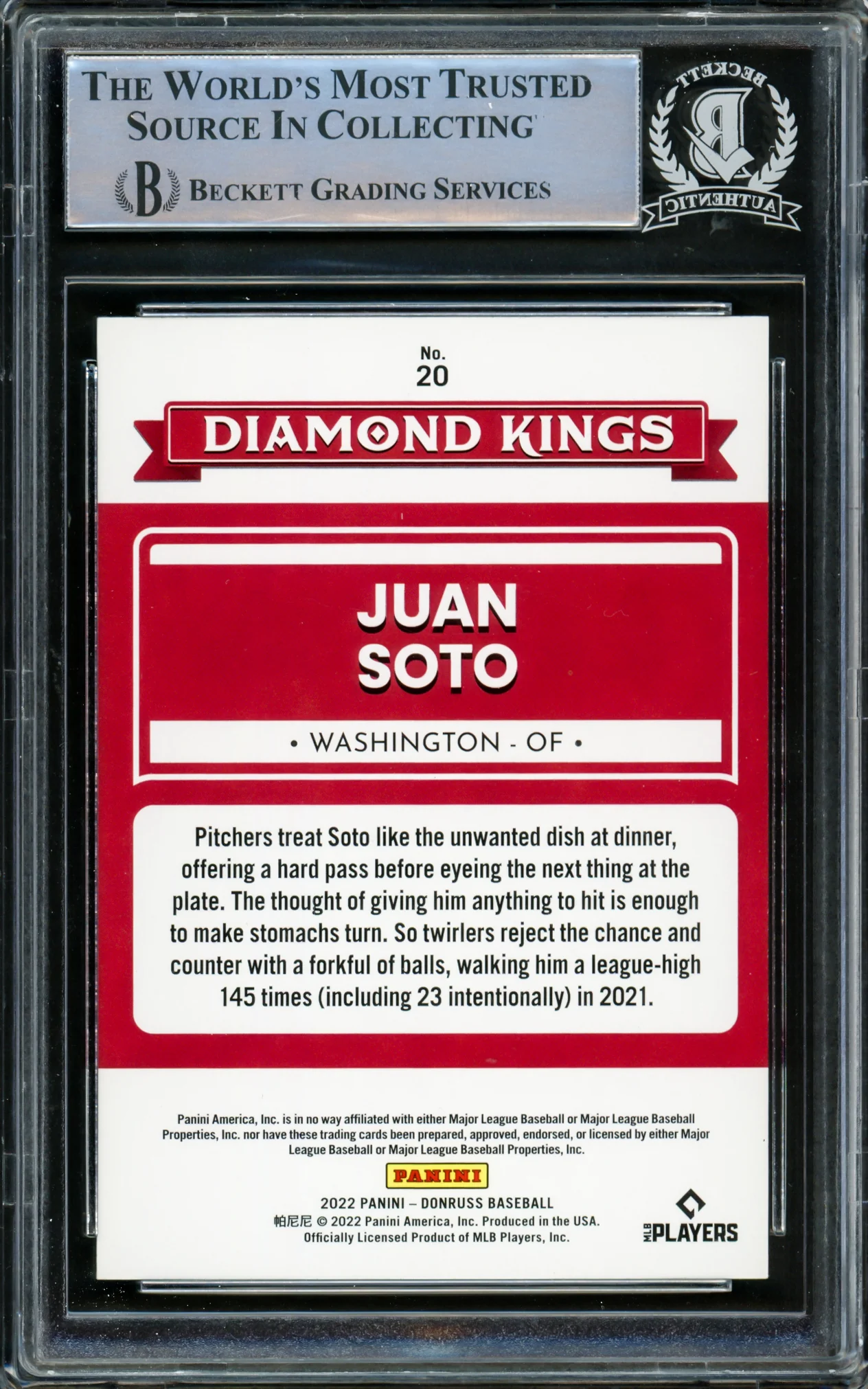 Juan Soto Autographed 2022 Donruss Diamond Kings Card #20 New York Mets Beckett BAS #15866961 - Image 2