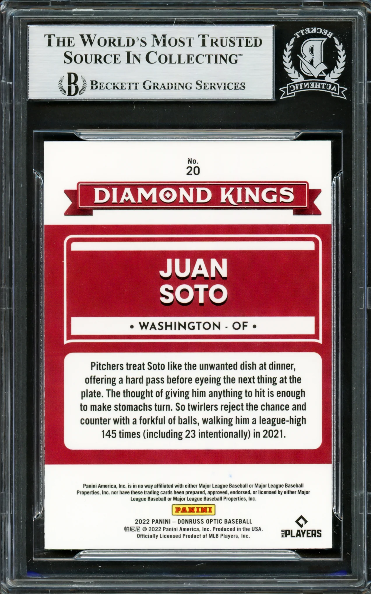 Juan Soto Autographed 2022 Donruss Optic Diamond Kings Card #20 New York Mets Beckett BAS Stock #228042 - Image 2