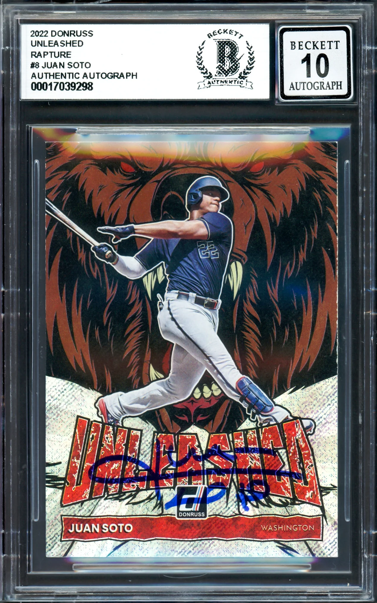 Juan Soto Autographed 2022 Donruss Unleashed Card #UL8 New York Mets Auto Grade Gem Mint 10 Beckett BAS #17039298 - Image 3