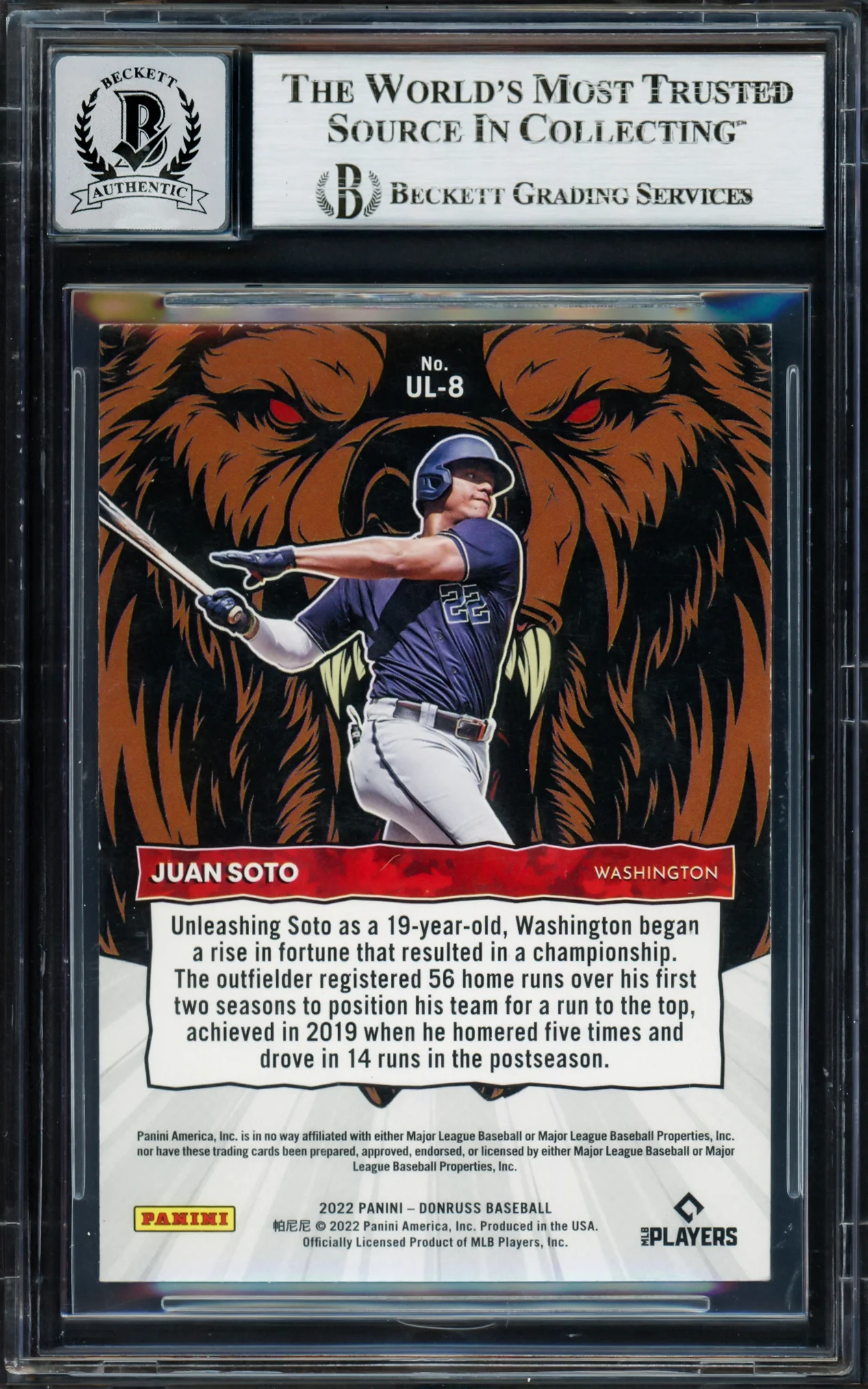 Juan Soto Autographed 2022 Donruss Unleashed Card #UL8 New York Mets Auto Grade Gem Mint 10 Beckett BAS #17039298 - Image 4