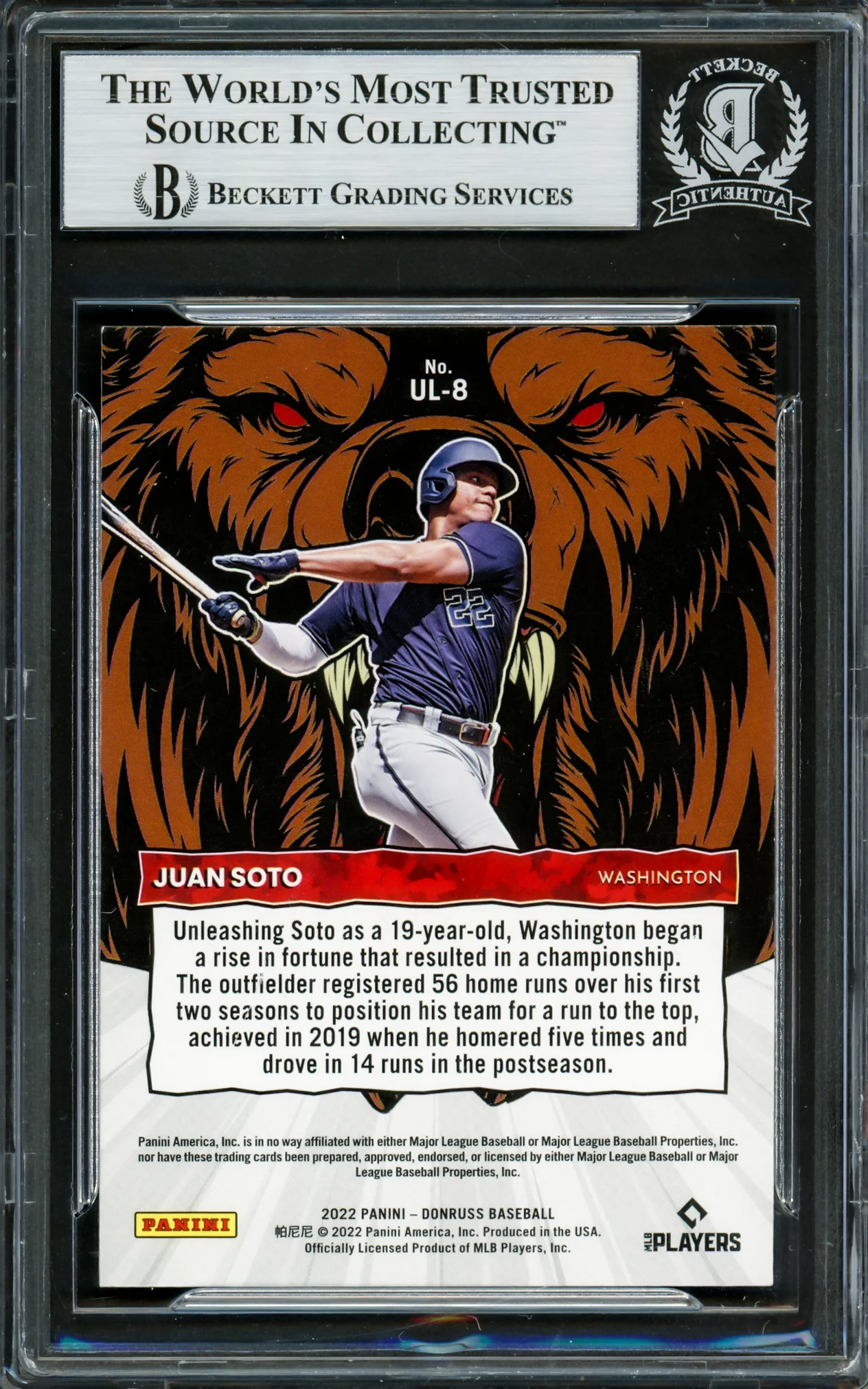Juan Soto Autographed 2022 Donruss Unleashed Rapture Card #UL8 New York Mets Beckett BAS #16704837 - Image 2