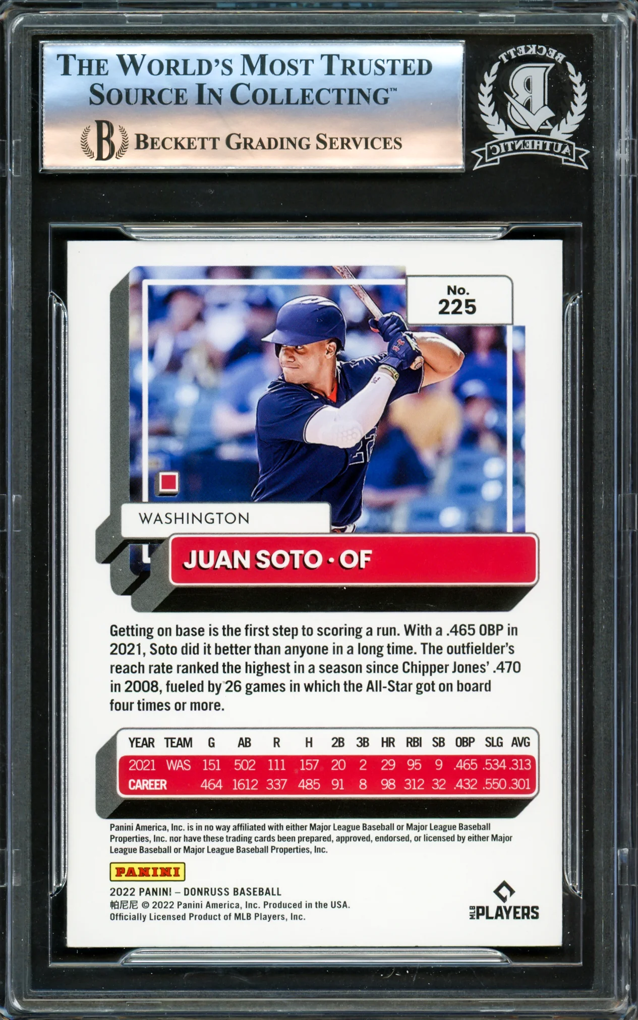 Juan Soto Autographed 2022 Donruss Variation Card #225 New York Mets Beckett BAS #16177830 - Image 2