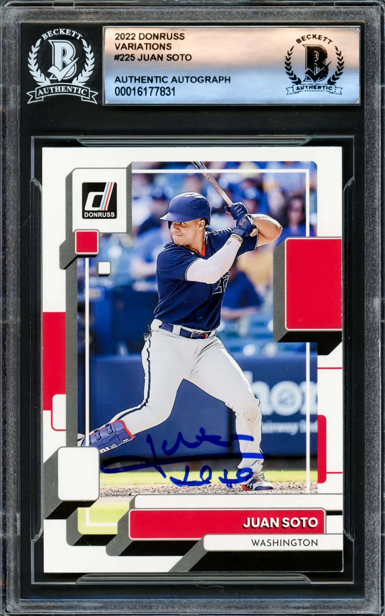 Juan Soto Autographed 2022 Donruss Variation Card #225 New York Mets Beckett BAS #16177831