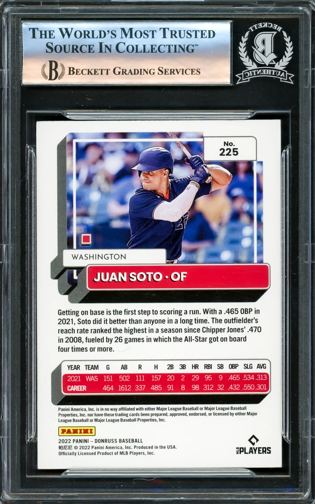 Juan Soto Autographed 2022 Donruss Variation Card #225 New York Mets Beckett BAS #16177831 - Image 2