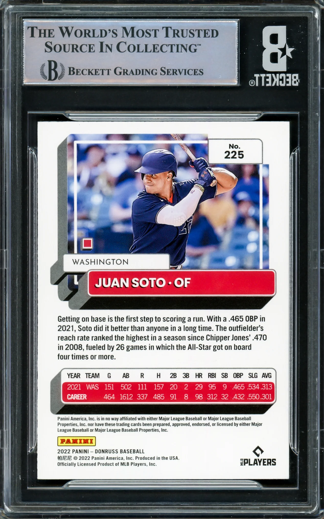 Juan Soto Autographed 2022 Donruss Variation Card #225 Washington Nationals Blue (Smudged) Beckett BAS #16545836 - Image 2