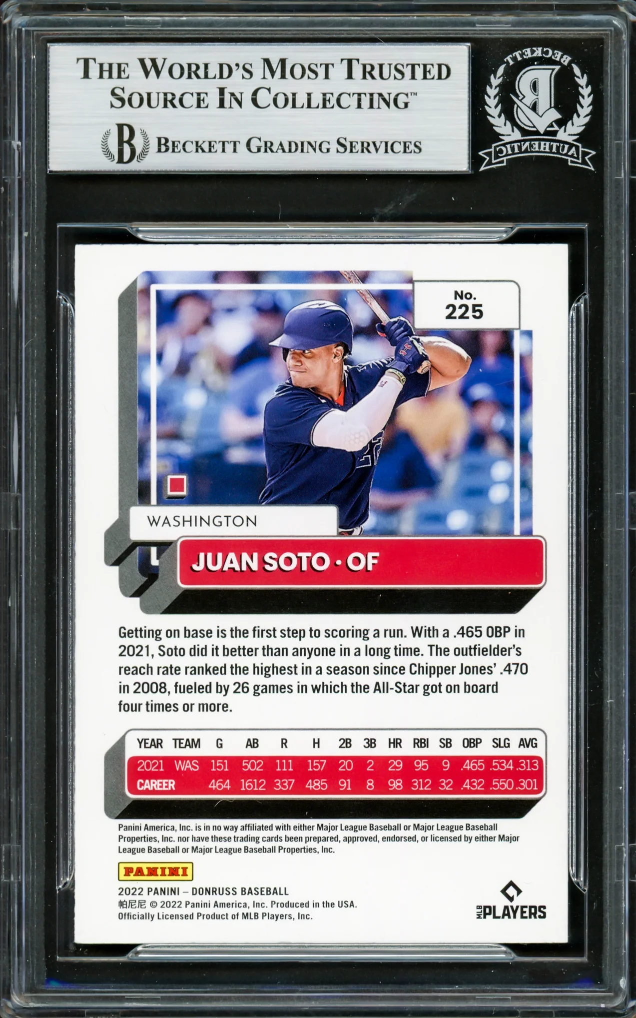 Juan Soto Autographed 2022 Donruss Variations Card #225 New York Mets Beckett BAS #16704850 - Image 2