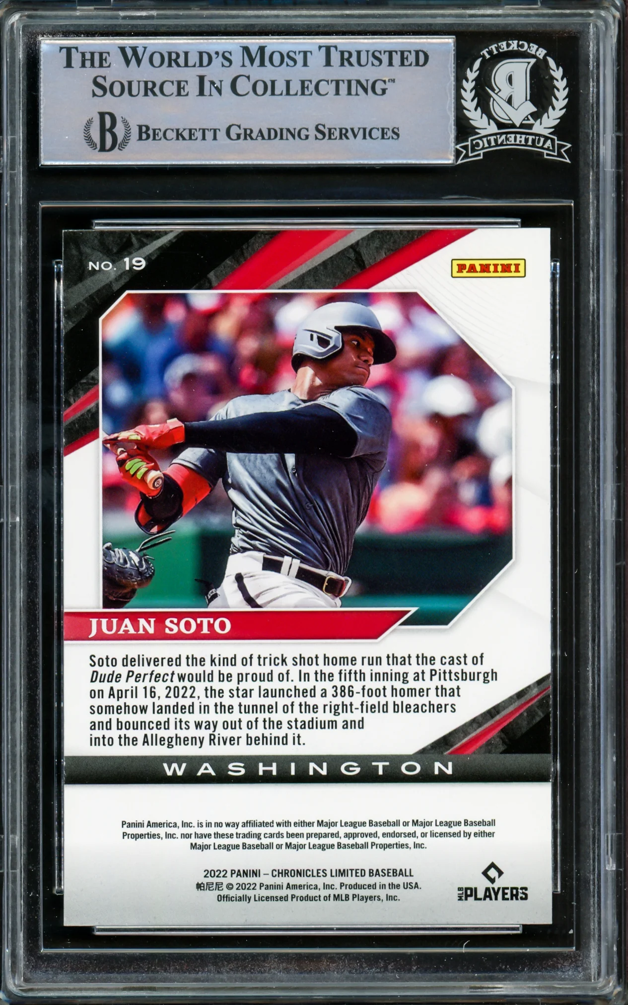 Juan Soto Autographed 2022 Panini Chronicles Limited Card #19 New York Mets Beckett BAS #15781735 - Image 2