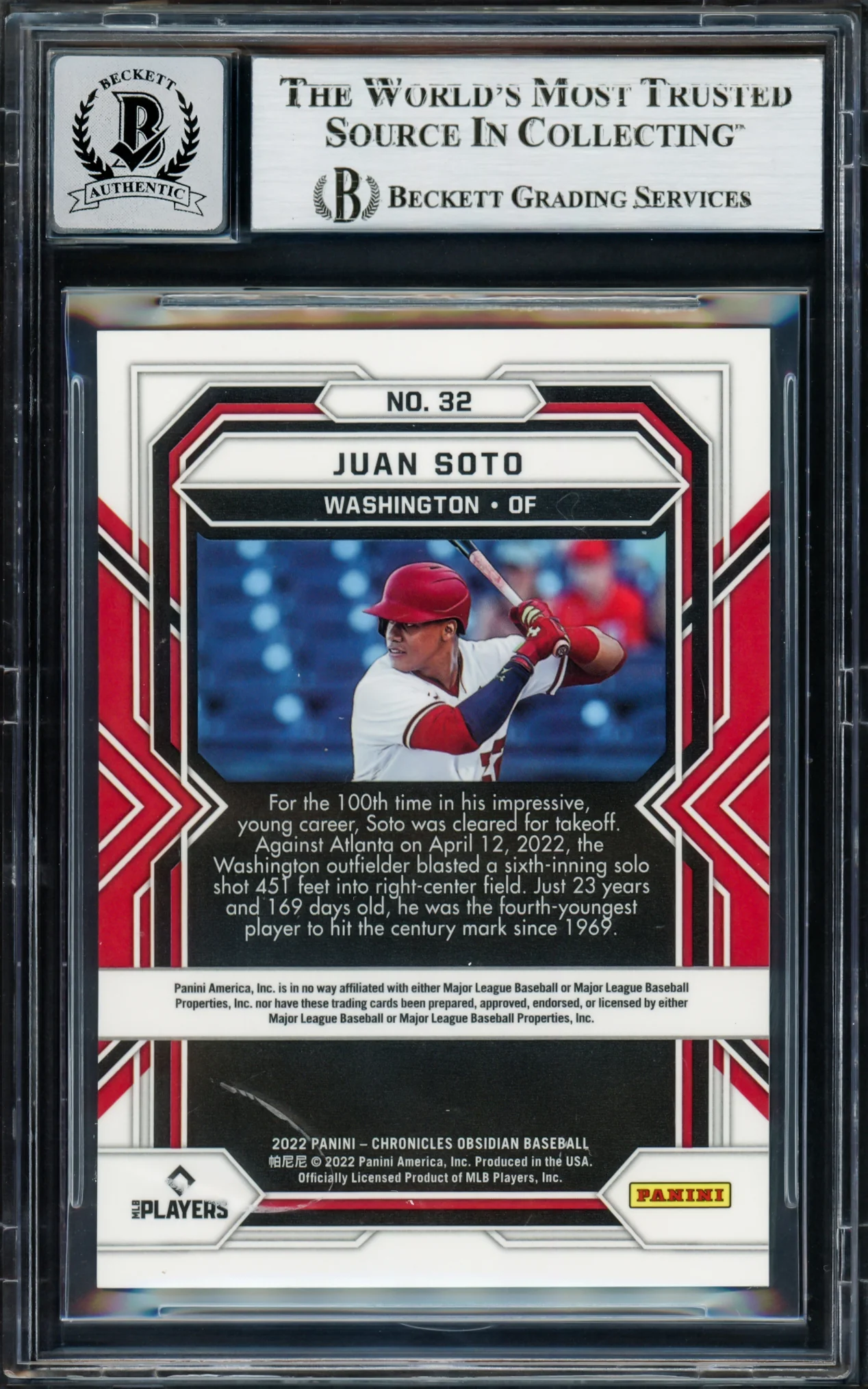 Juan Soto Autographed 2022 Panini Obsidian Card #32 New York Mets Auto Grade Gem Mint 10 Beckett BAS #17039238 - Image 2