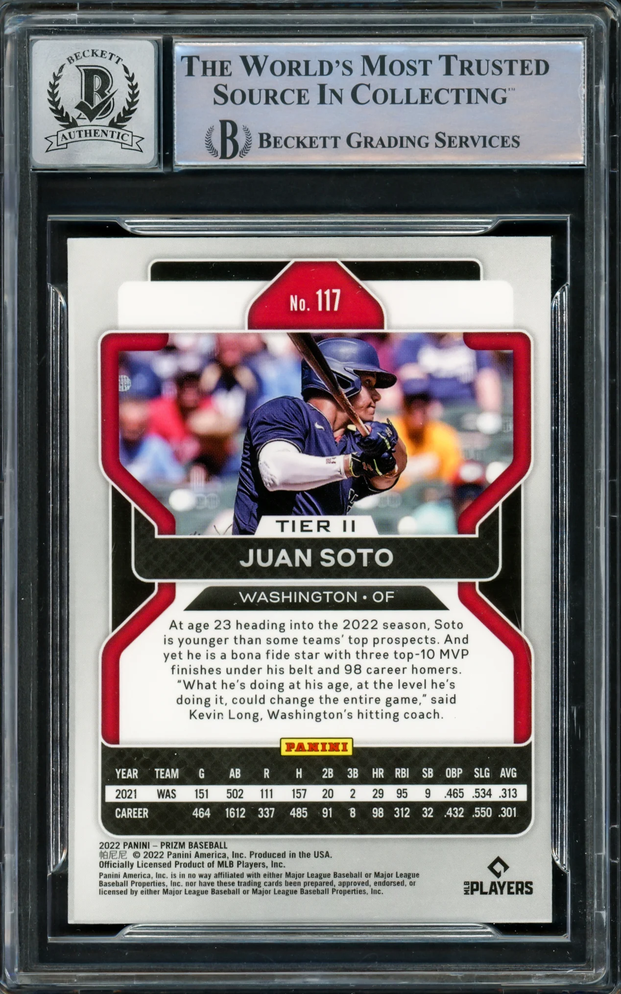 Juan Soto Autographed 2022 Panini Prizm Card #117 New York Mets Auto Grade Gem Mint 10 Beckett BAS #15860611 - Image 2