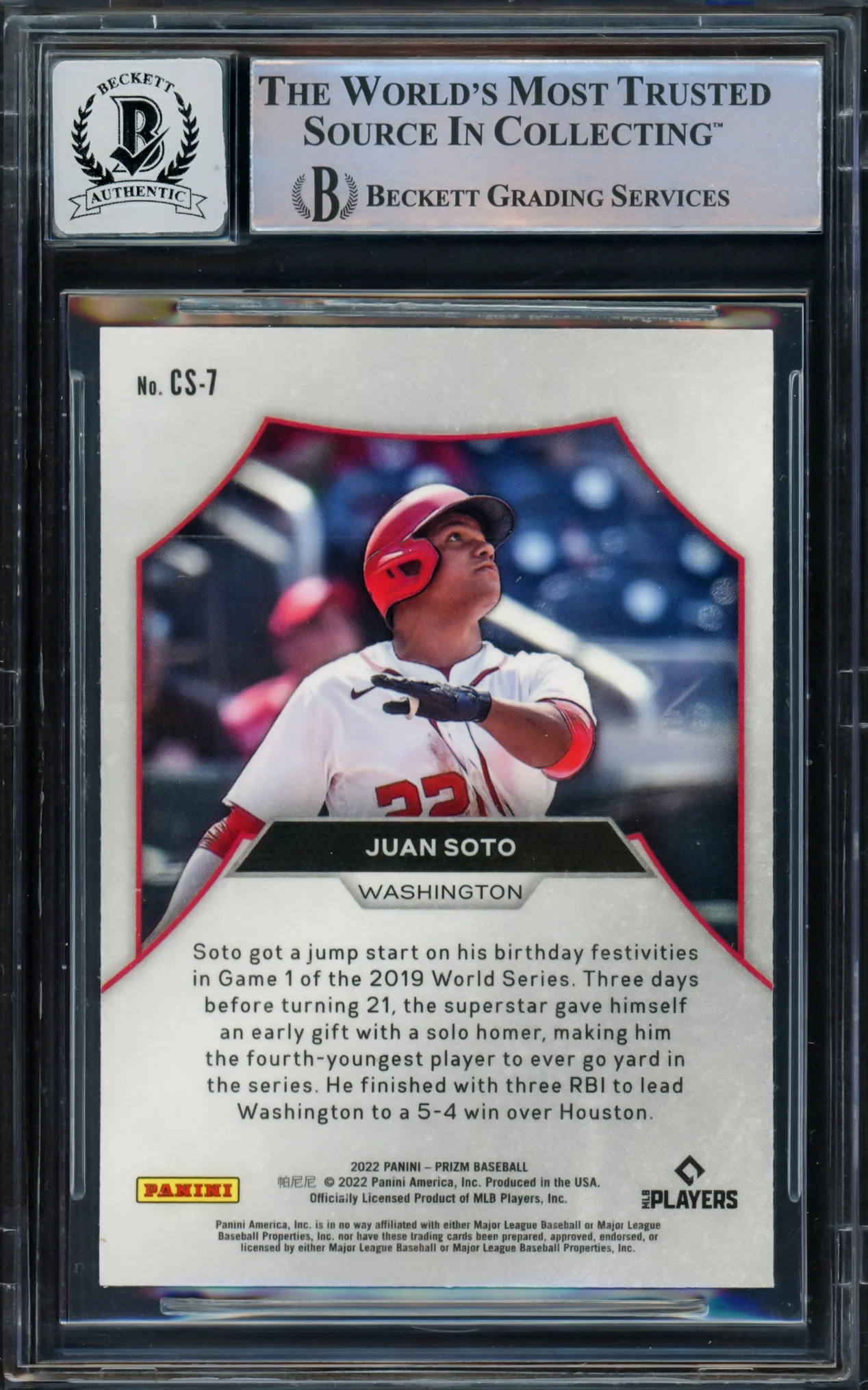 Juan Soto Autographed 2022 Prizm Championship Stage Card #CS-7 New York Mets Auto Grade Gem Mint 10 Beckett BAS #16544608 - Image 2