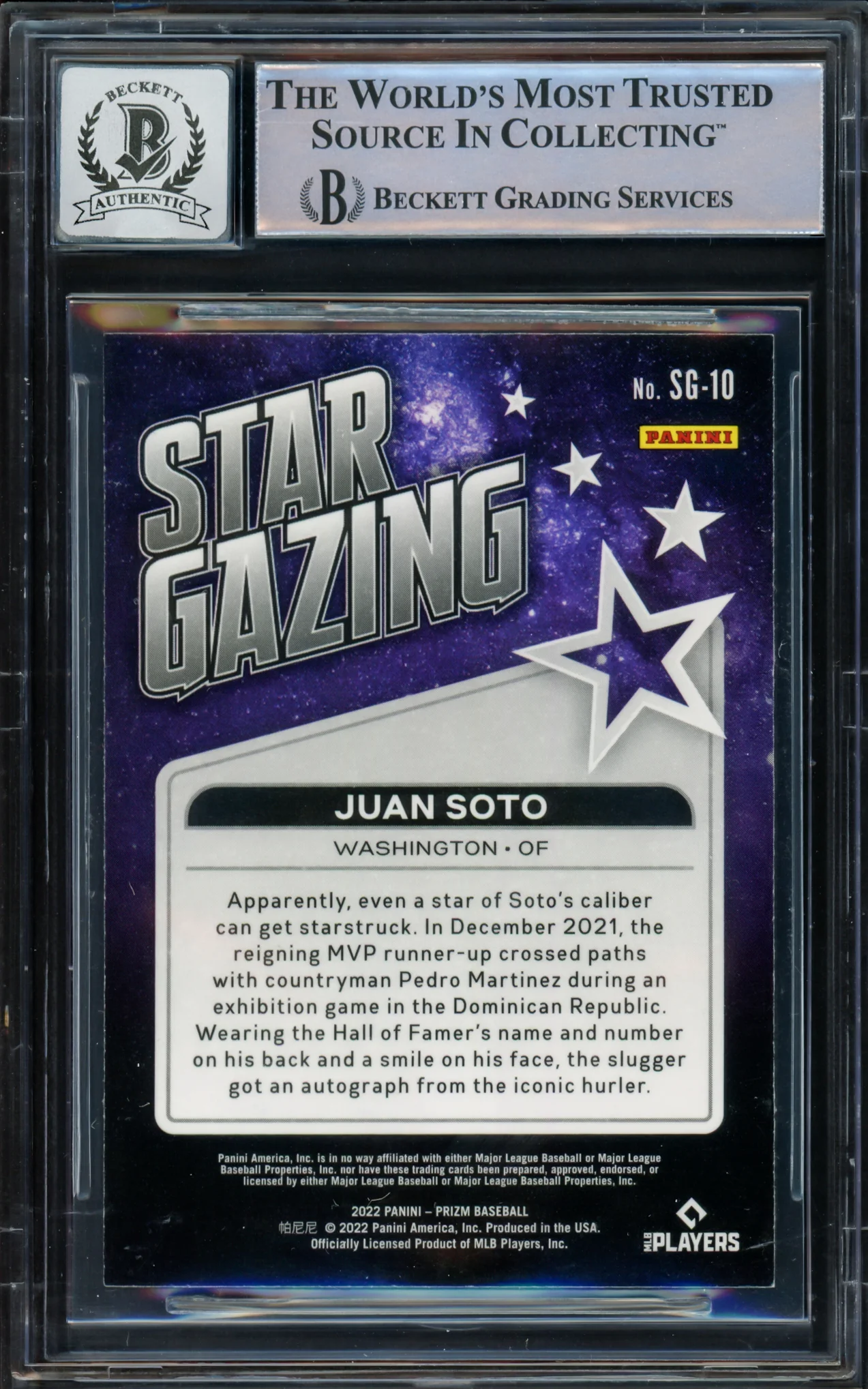 Juan Soto Autographed 2022 Prizm Star Grazing Card #SG-10 New York Mets Auto Grade Gem Mint 10 Beckett BAS #16544611 - Image 2