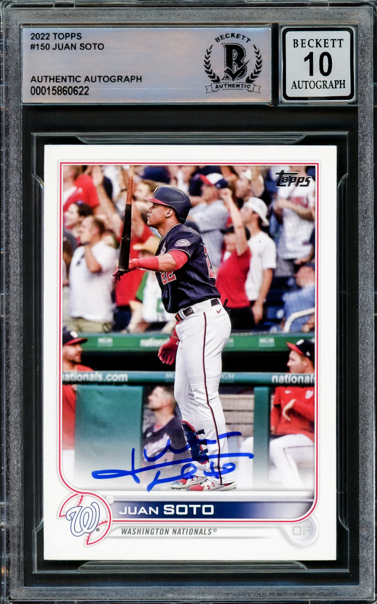 Juan Soto Autographed 2022 Topps Card #150 New York Mets Auto Grade Gem Mint 10 Beckett BAS Stock #218674