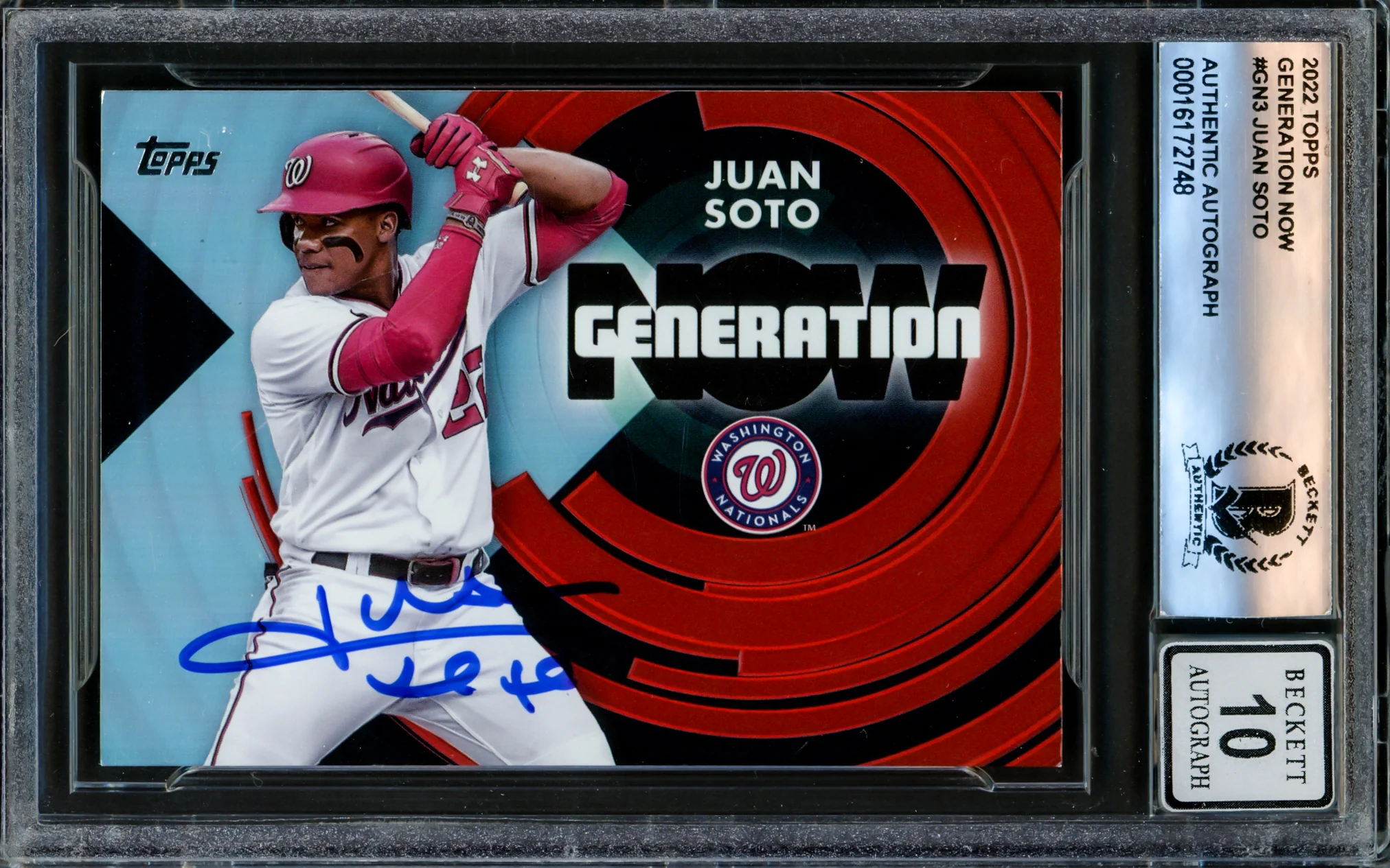 Juan Soto Autographed 2022 Topps Generation Now Card #GN-3 New York Mets Auto Grade Gem Mint 10 Beckett BAS #16172748