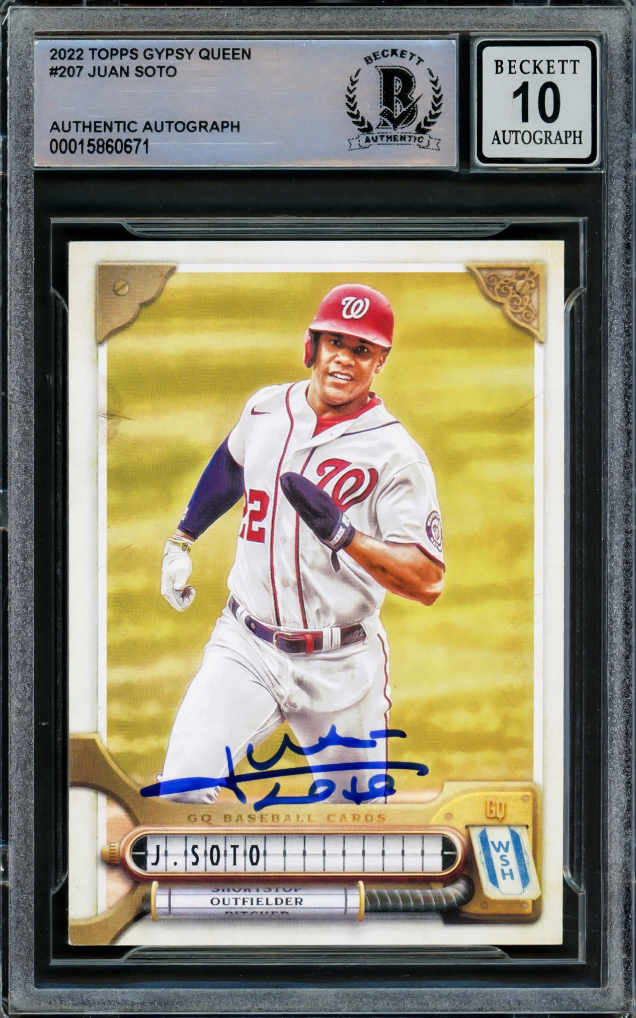 Juan Soto Autographed 2022 Topps Gypsy Queen Card #207 New York Mets Auto Grade Gem Mint 10 Beckett BAS Stock #218675
