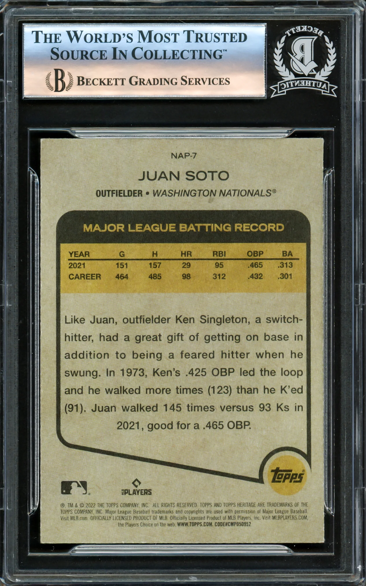 Juan Soto Autographed 2022 Topps Heritage New Age Performers Card #NAP-7 New York Mets Beckett BAS #16177953 - Image 2
