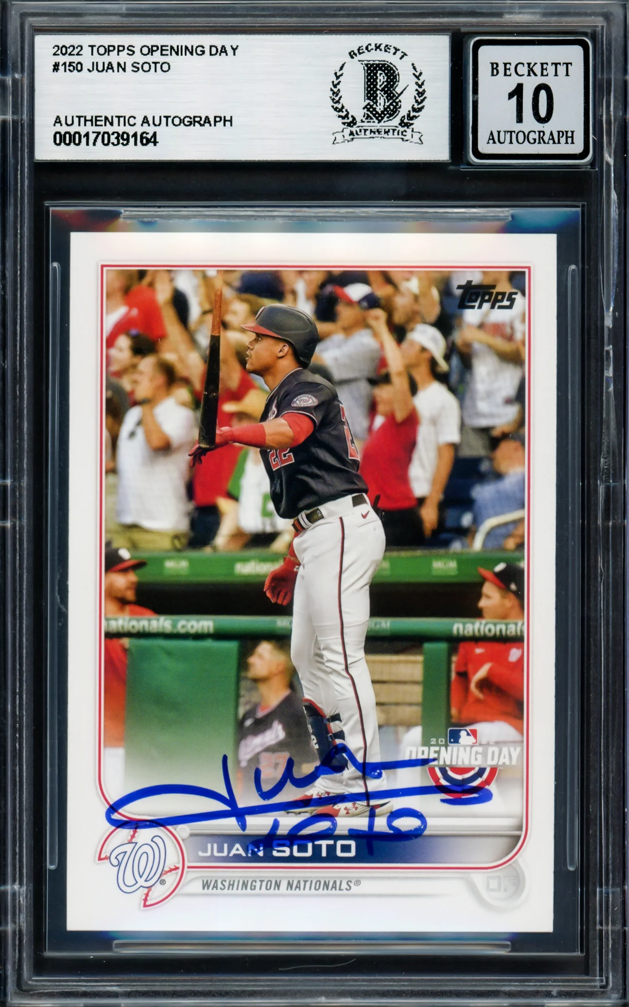 Juan Soto Autographed 2022 Topps Opening Day Card #150 New York Mets Auto Grade Gem Mint 10 Beckett BAS #17039164 - Image 3