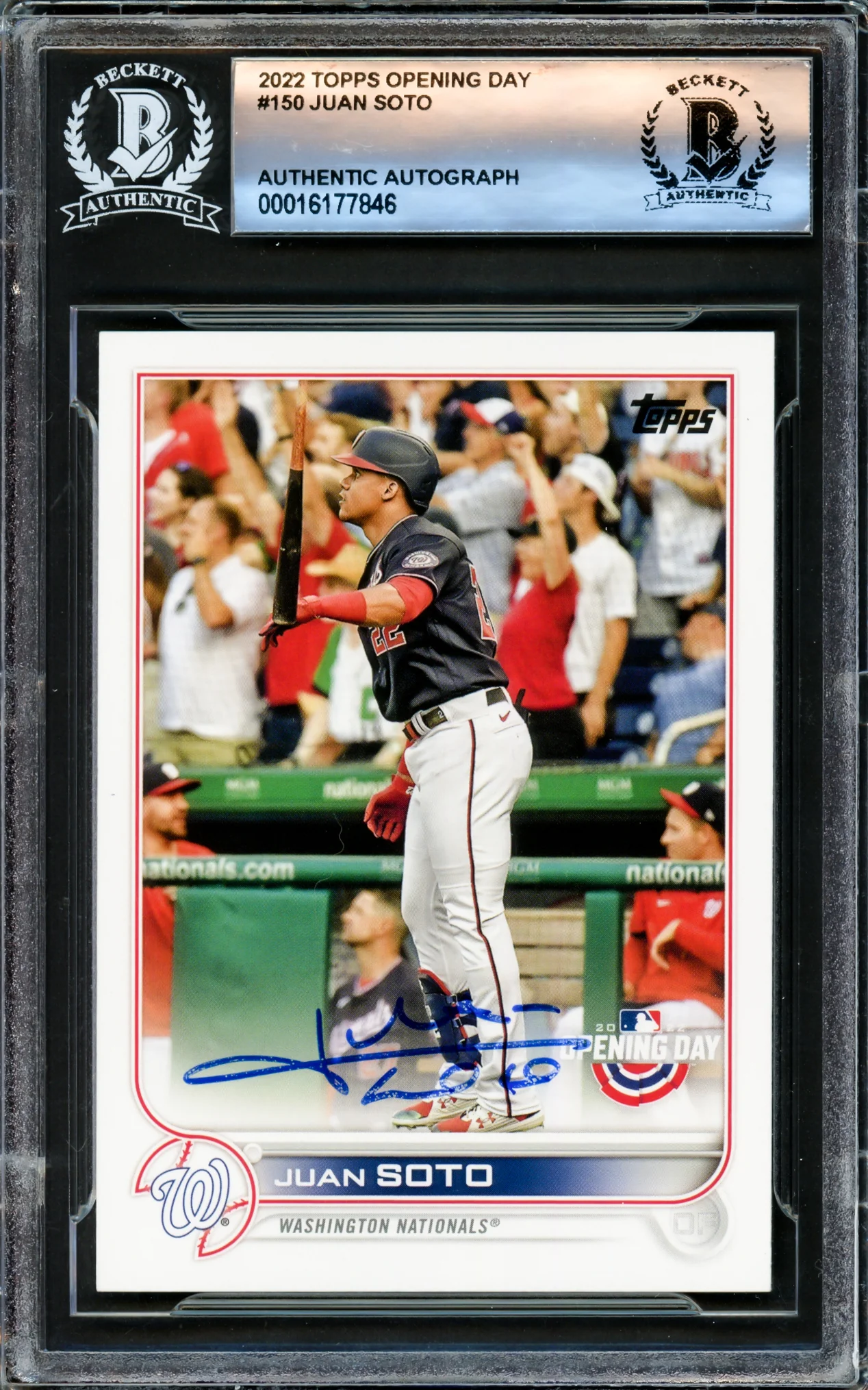 Juan Soto Autographed 2022 Topps Opening Day Card #150 New York Mets Beckett BAS #16177846