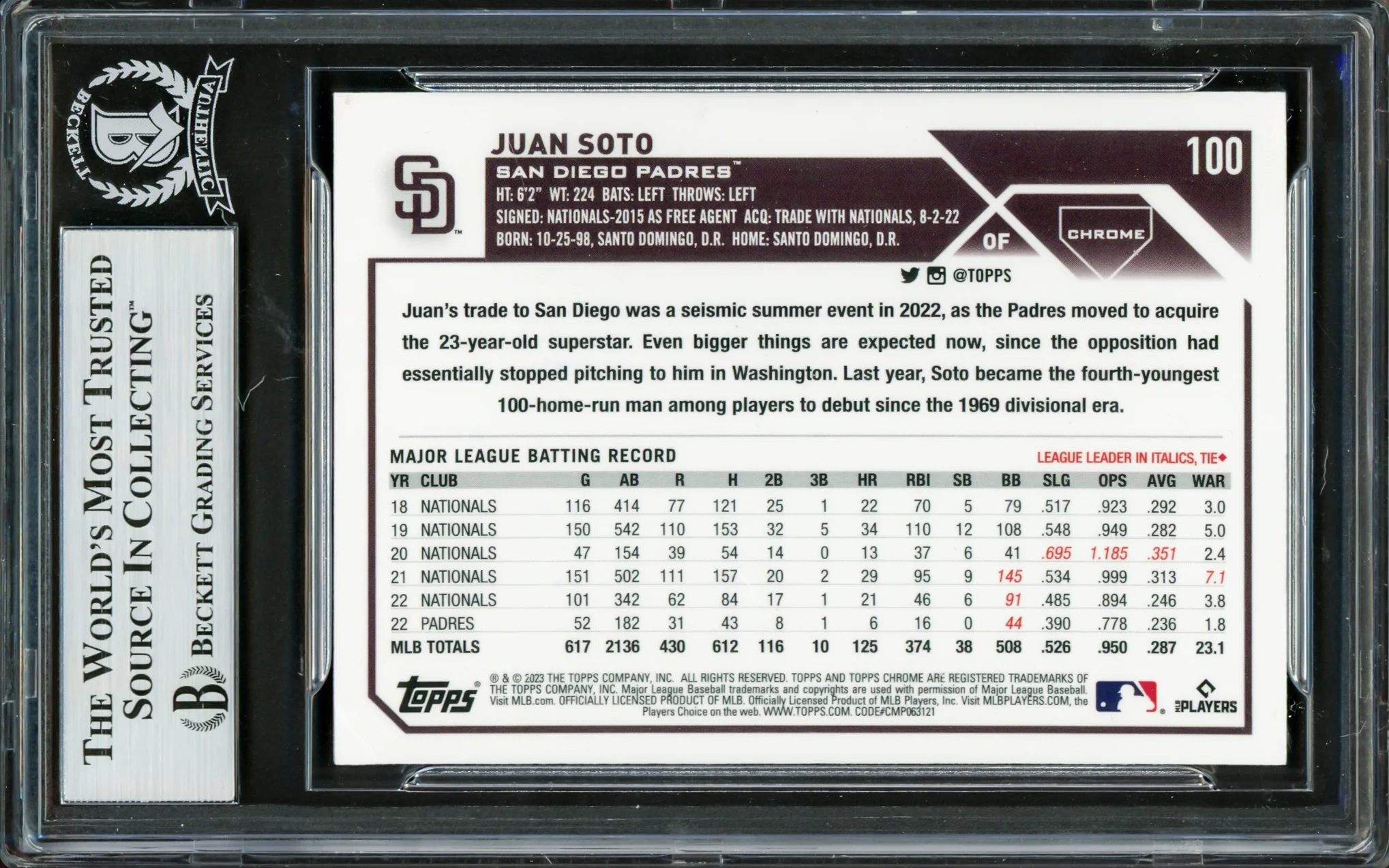Juan Soto Autographed 2023 Topps Chrome Card #100 New York Mets Beckett BAS #16704983 - Image 2