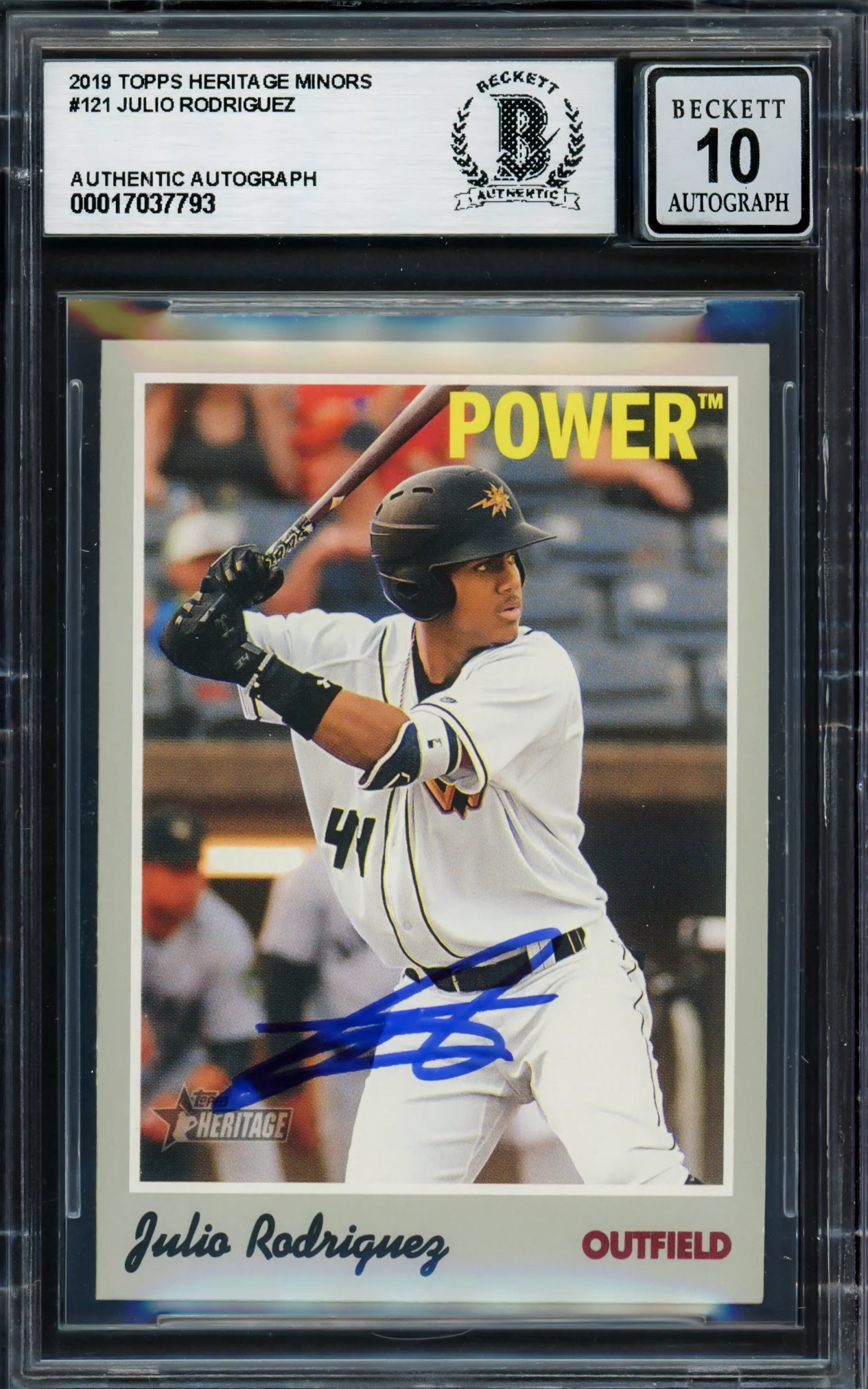 Julio Rodriguez Autographed 2019 Topps Heritage Minors Rookie Card #121 Seattle Mariners Auto Grade Gem Mint 10 Beckett BAS #17037793 - Image 3
