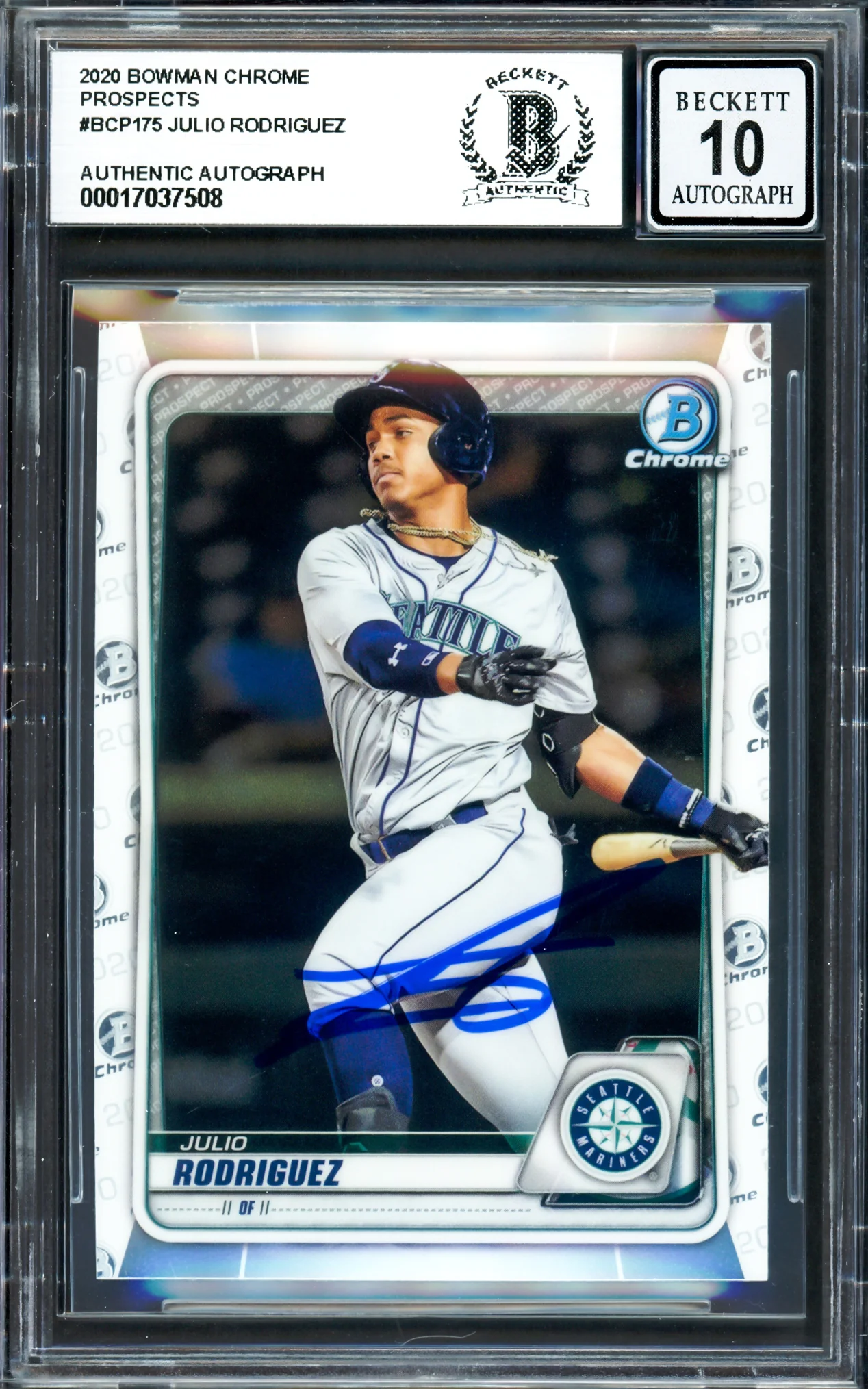 Julio Rodriguez Autographed 2020 Bowman Chrome Rookie Card #BCP175 Seattle Mariners Auto Grade Gem Mint 10 Beckett BAS #17037508 - Image 3