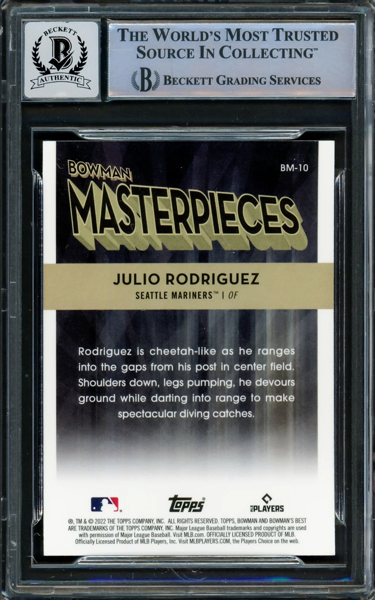 Julio Rodriguez Autographed 2022 Bowman's Best Masterpieces Rookie Card #BM-10 Seattle Mariners Auto Grade Gem Mint 10 Beckett BAS #16339181 - Image 2