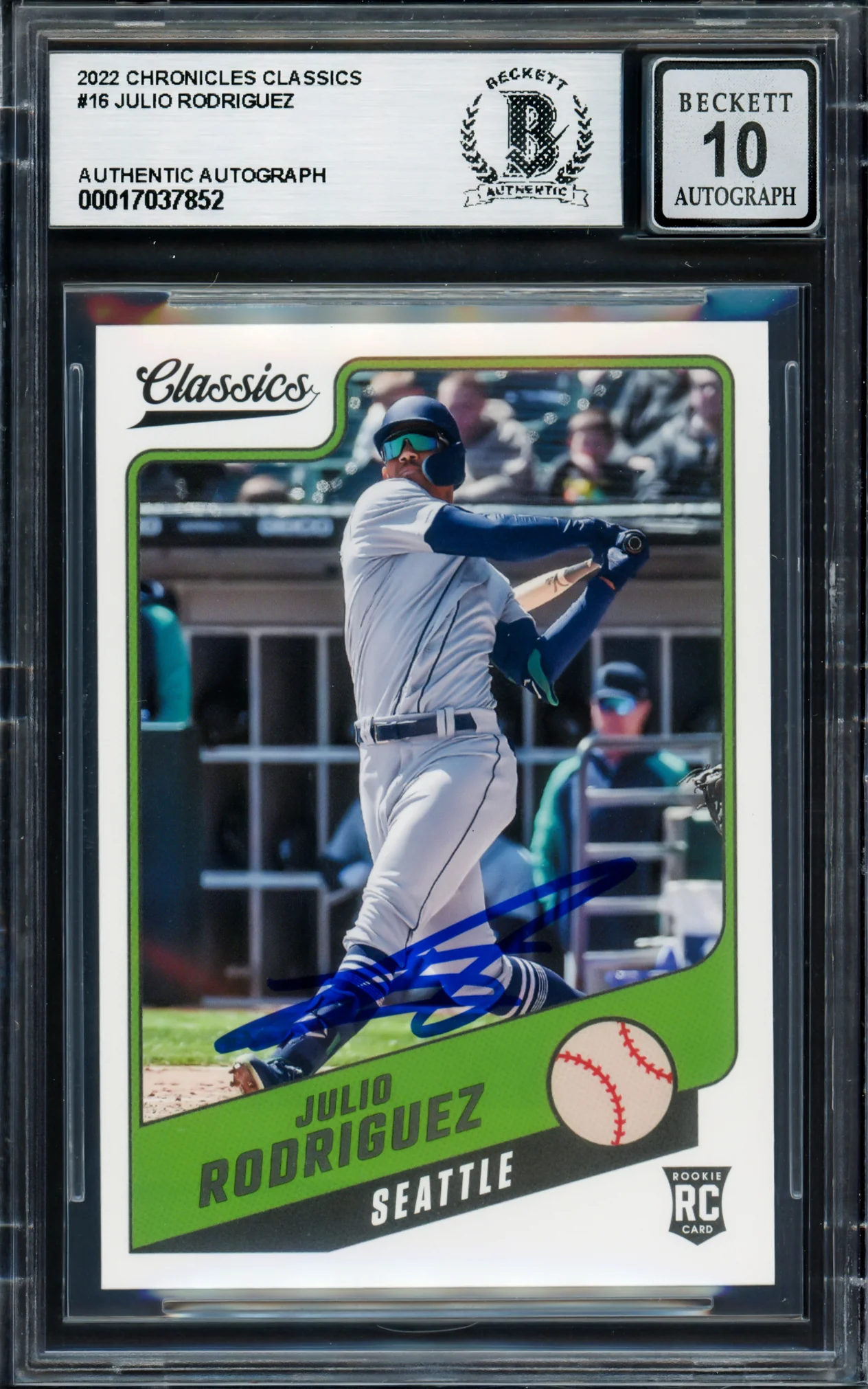 Julio Rodriguez Autographed 2022 Panini Classics Rookie Card #16 Seattle Mariners Auto Grade Gem Mint 10 Beckett BAS #17037852 - Image 3