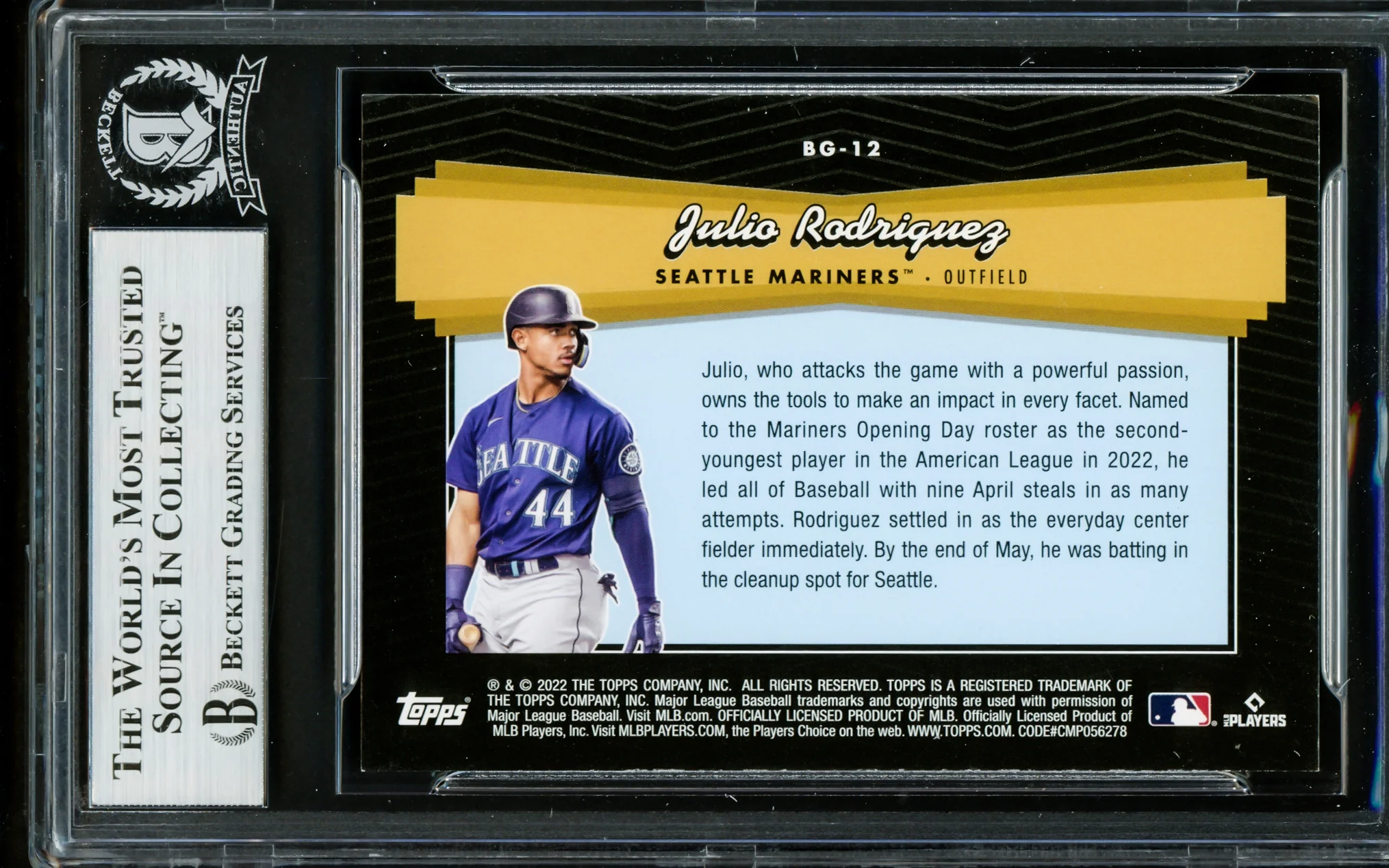 Julio Rodriguez Autographed 2022 Topps Black Gold Rookie Card #BG12 Seattle Mariners Beckett BAS #16706797 - Image 2