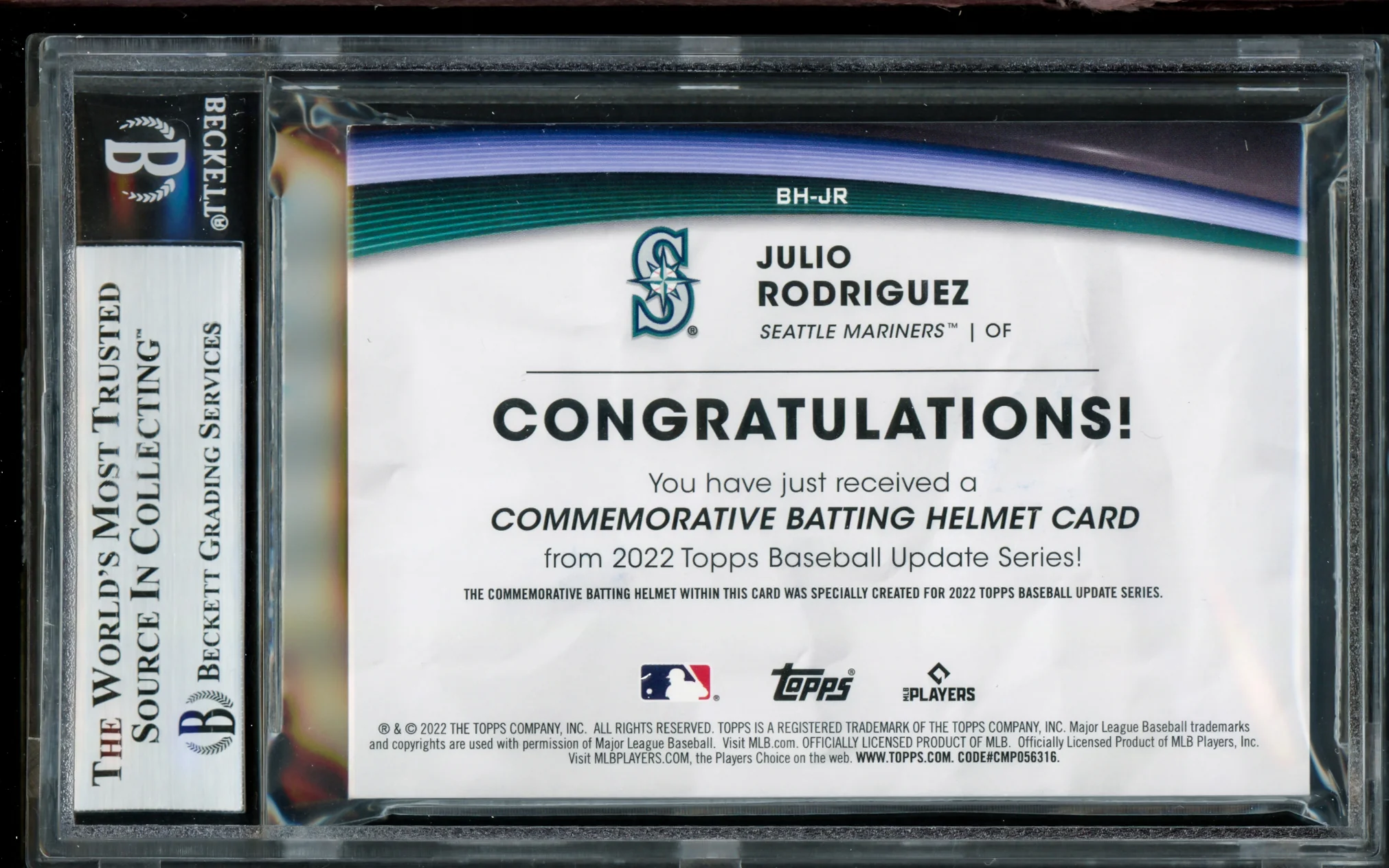 Julio Rodriguez Autographed 2022 Topps Update Batting Helmet Rookie Card #BH-JR Seattle Mariners Beckett BAS #16706830 - Image 2