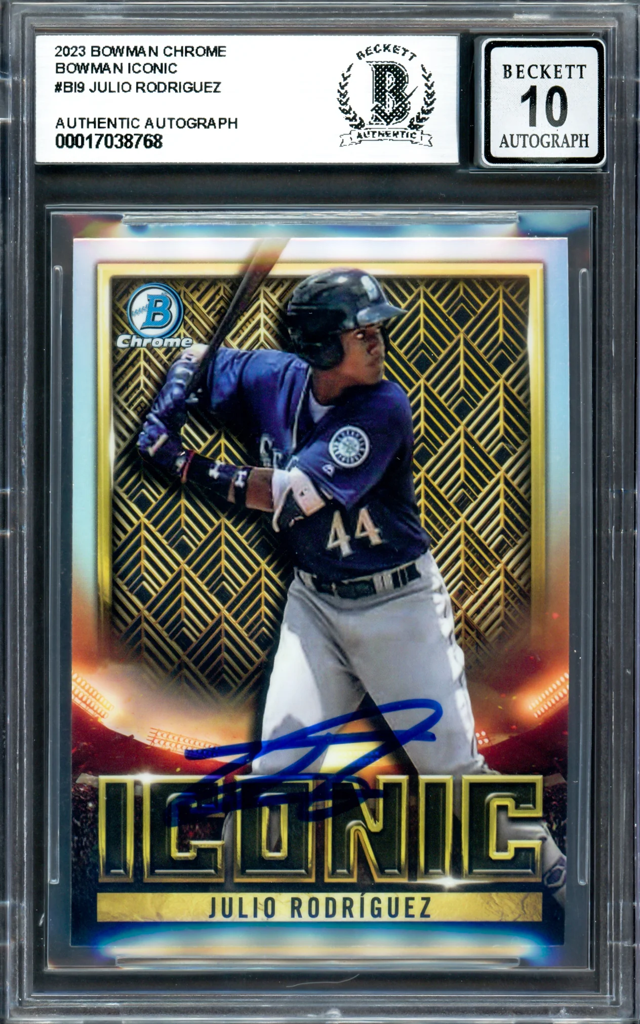 Julio Rodriguez Autographed 2023 Bowman Chrome Iconic Refractor Card #BI-9 Seattle Mariners Auto Grade Gem Mint 10 Beckett BAS #17038768 - Image 3