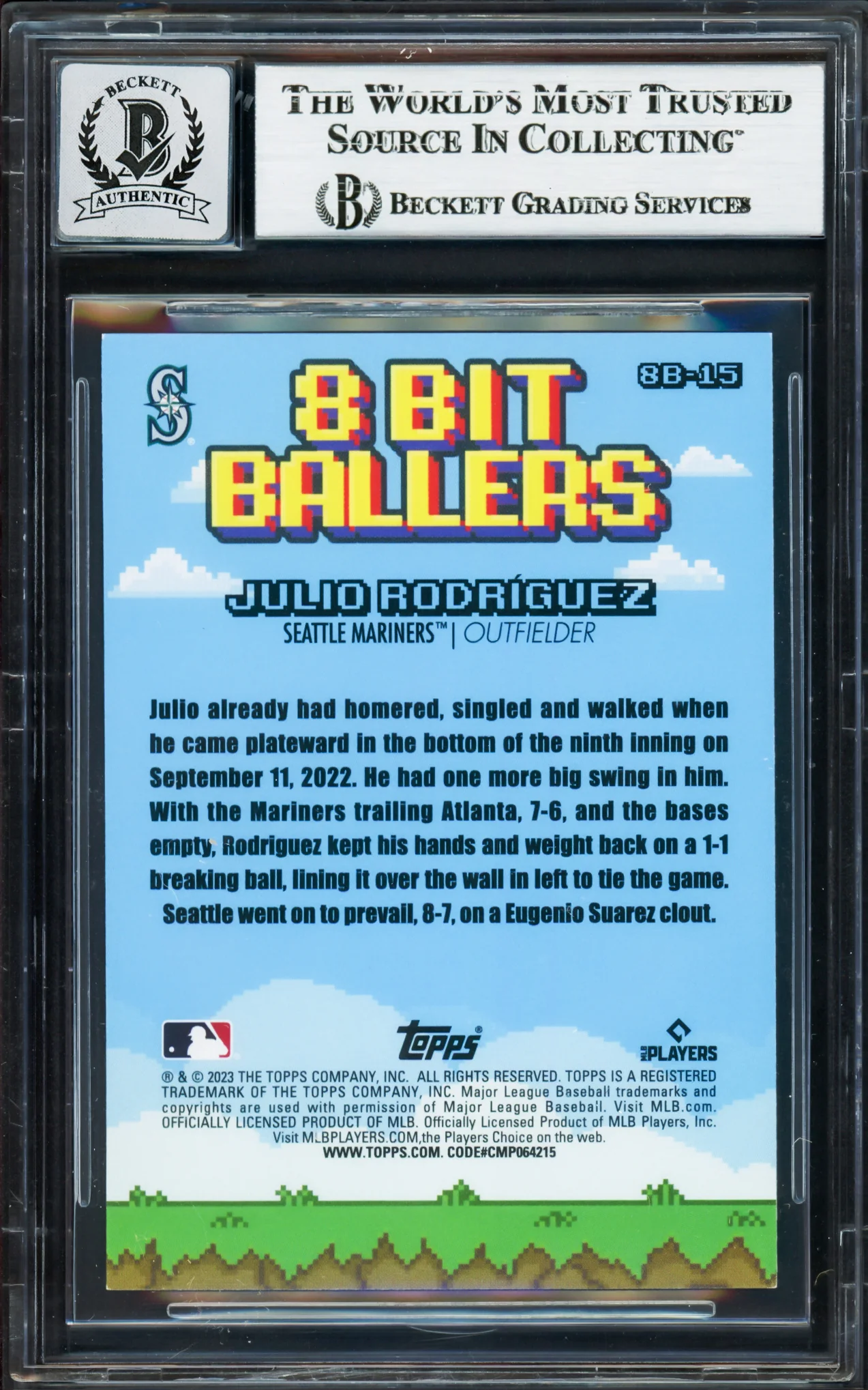Julio Rodriguez Autographed 2023 Topps Big League 8 Bit Ballers Card #8B-15 Seattle Mariners Auto Grade Gem Mint 10 Beckett BAS Stock #233980 - Image 2