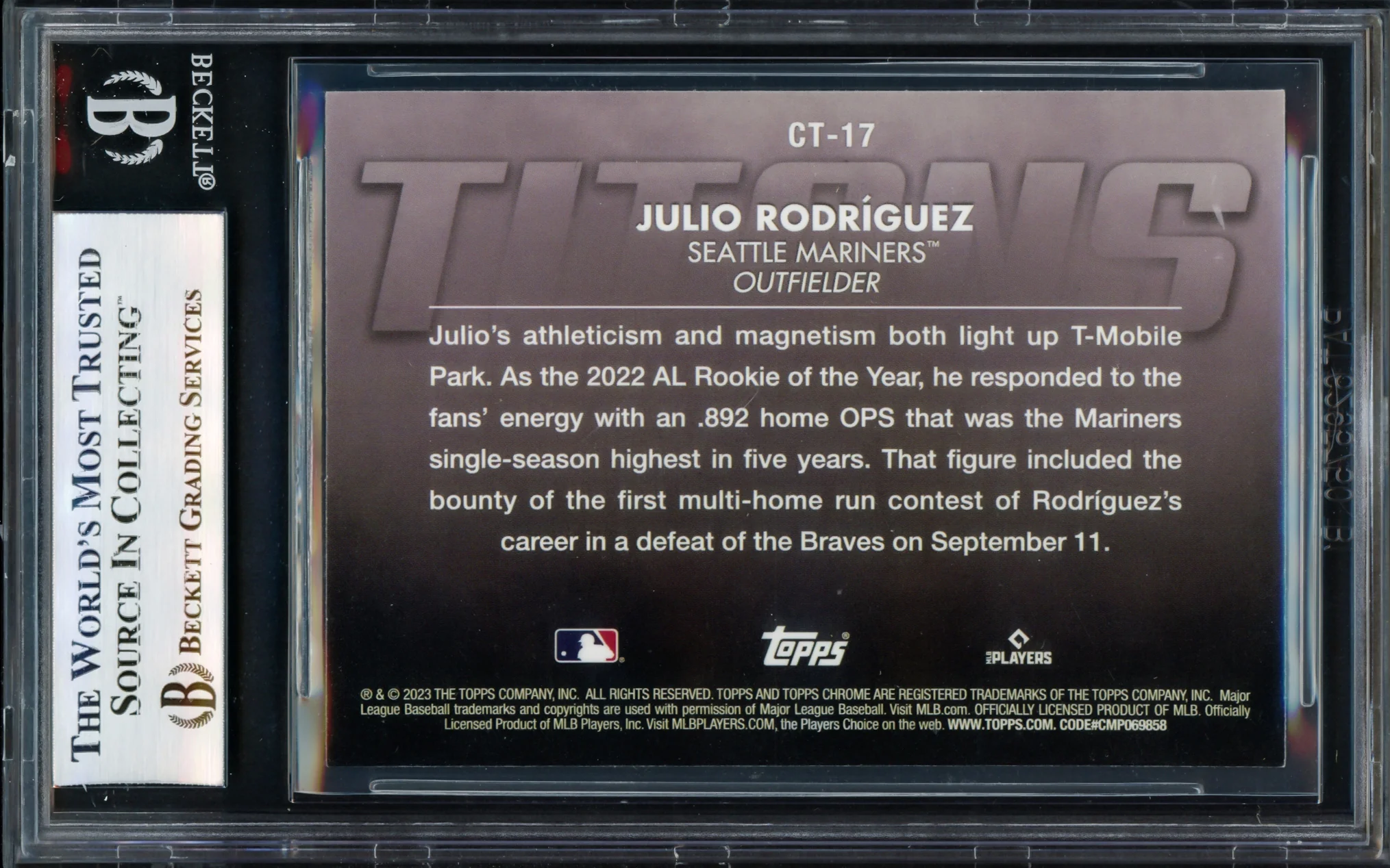Julio Rodriguez Autographed 2023 Topps Chrome Titans Card #CT-17 Seattle Mariners Beckett BAS #17069729 - Image 4