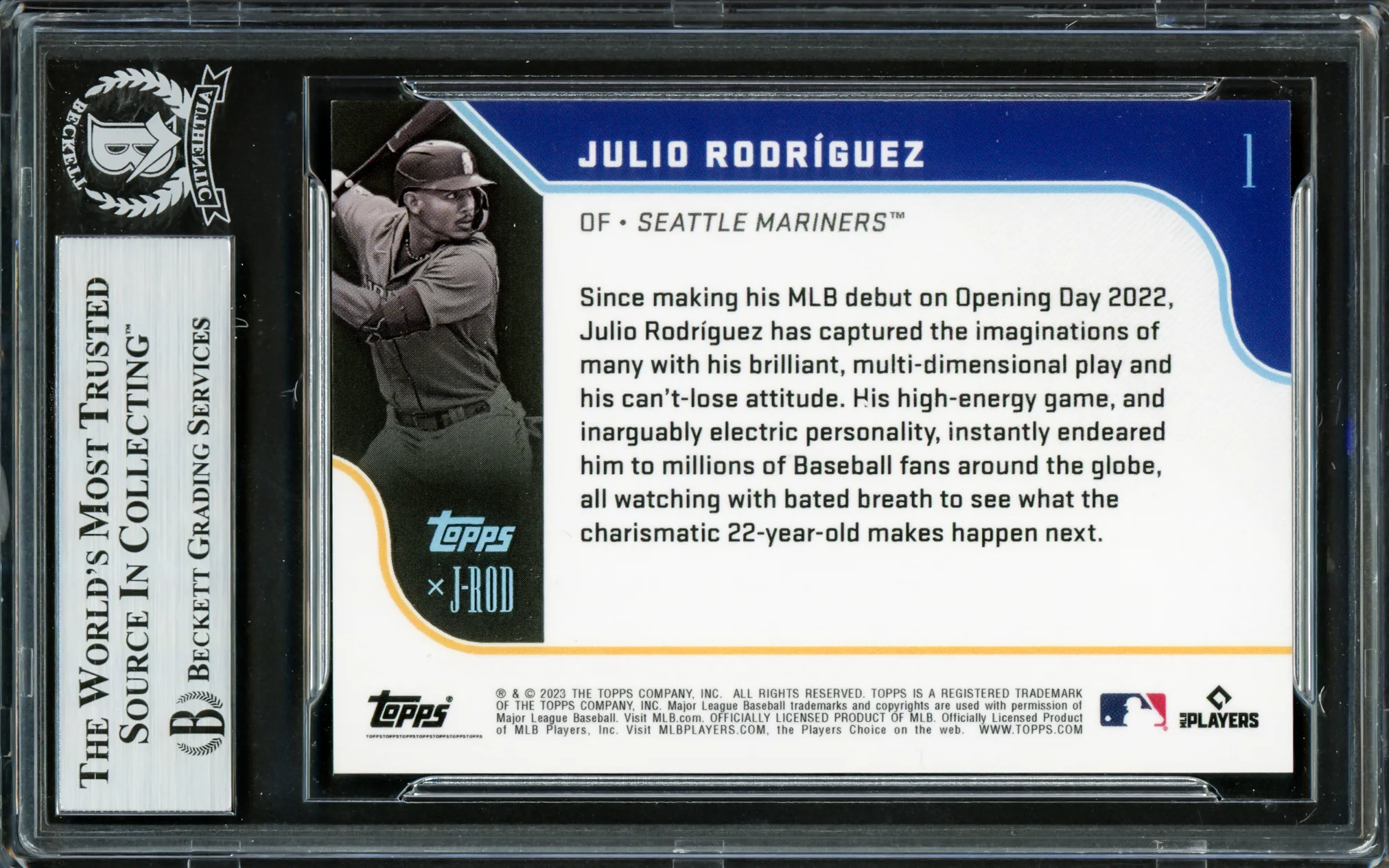 Julio Rodriguez Autographed 2023 Topps X J-Rod Card #1 Seattle Mariners Beckett BAS #16707758 - Image 2