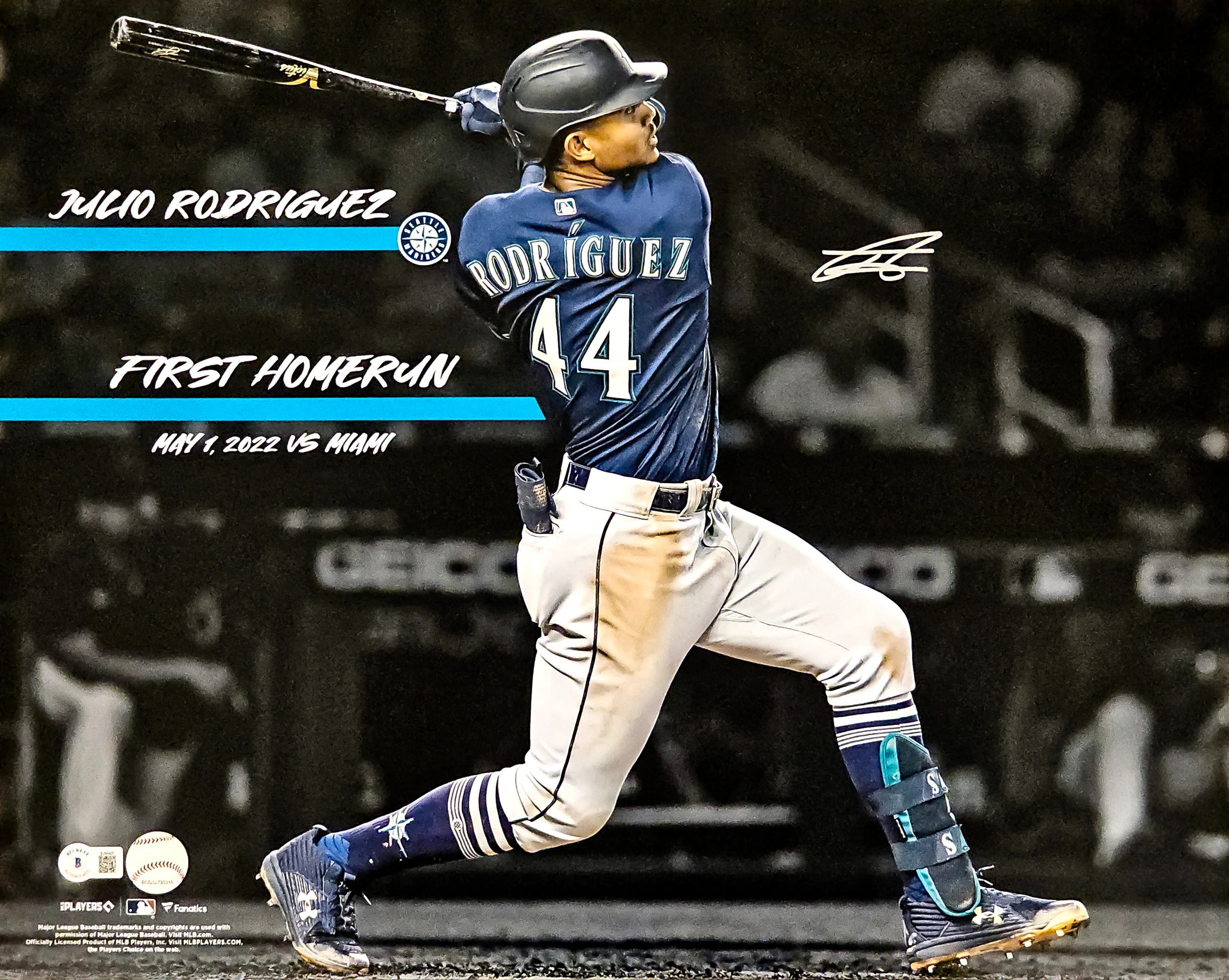 Julio Rodriguez Autographed Framed 16x20 Photo Seattle Mariners 1st HR Beckett BAS QR Stock #221128 - Image 2
