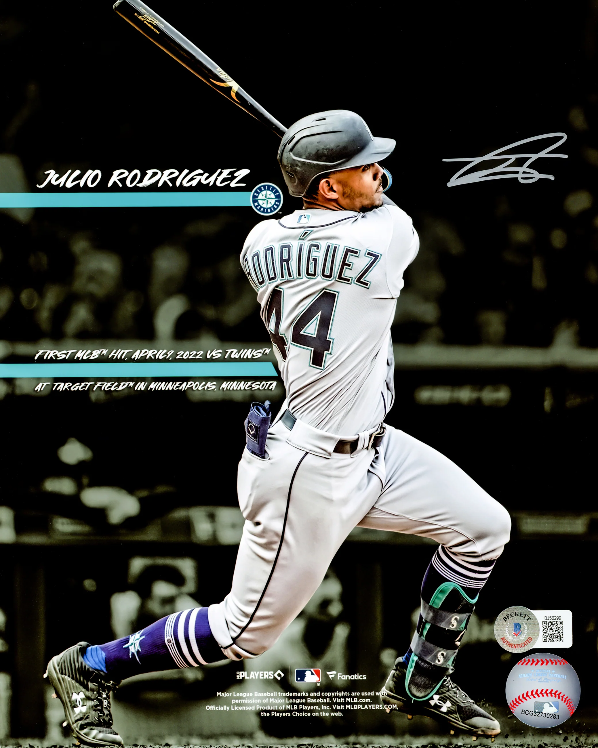 Julio Rodriguez Autographed Framed 8x10 Photo Seattle Mariners 1st Career MLB Hit Beckett BAS QR Stock #230198 - Image 2