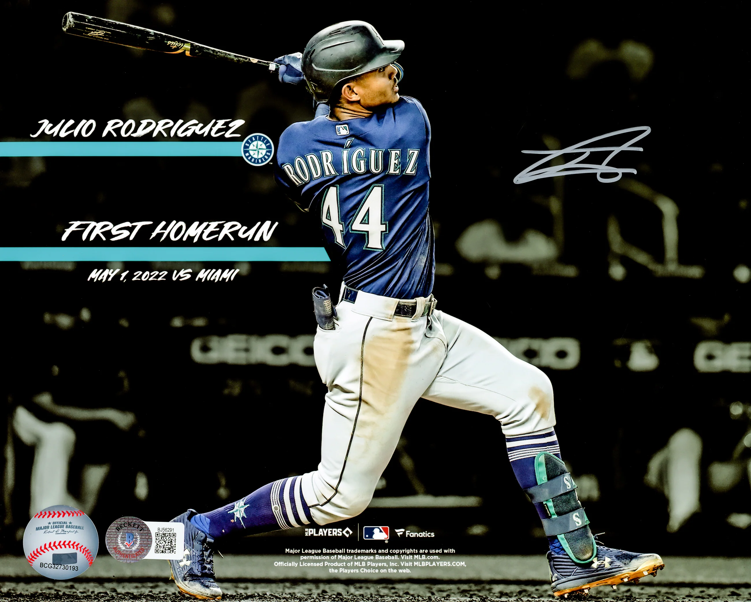 Julio Rodriguez Autographed Framed 8x10 Photo Seattle Mariners 1st Home Run Beckett BAS QR Stock #254281 - Image 2