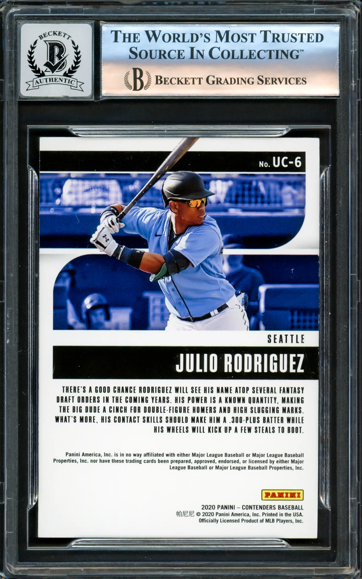 Julio Rodriguez Autographed 2020 Panini Contenders Rookie Card #UC6 Seattle Mariners Auto Grade Gem Mint 10 Beckett BAS #16171647 - Image 2