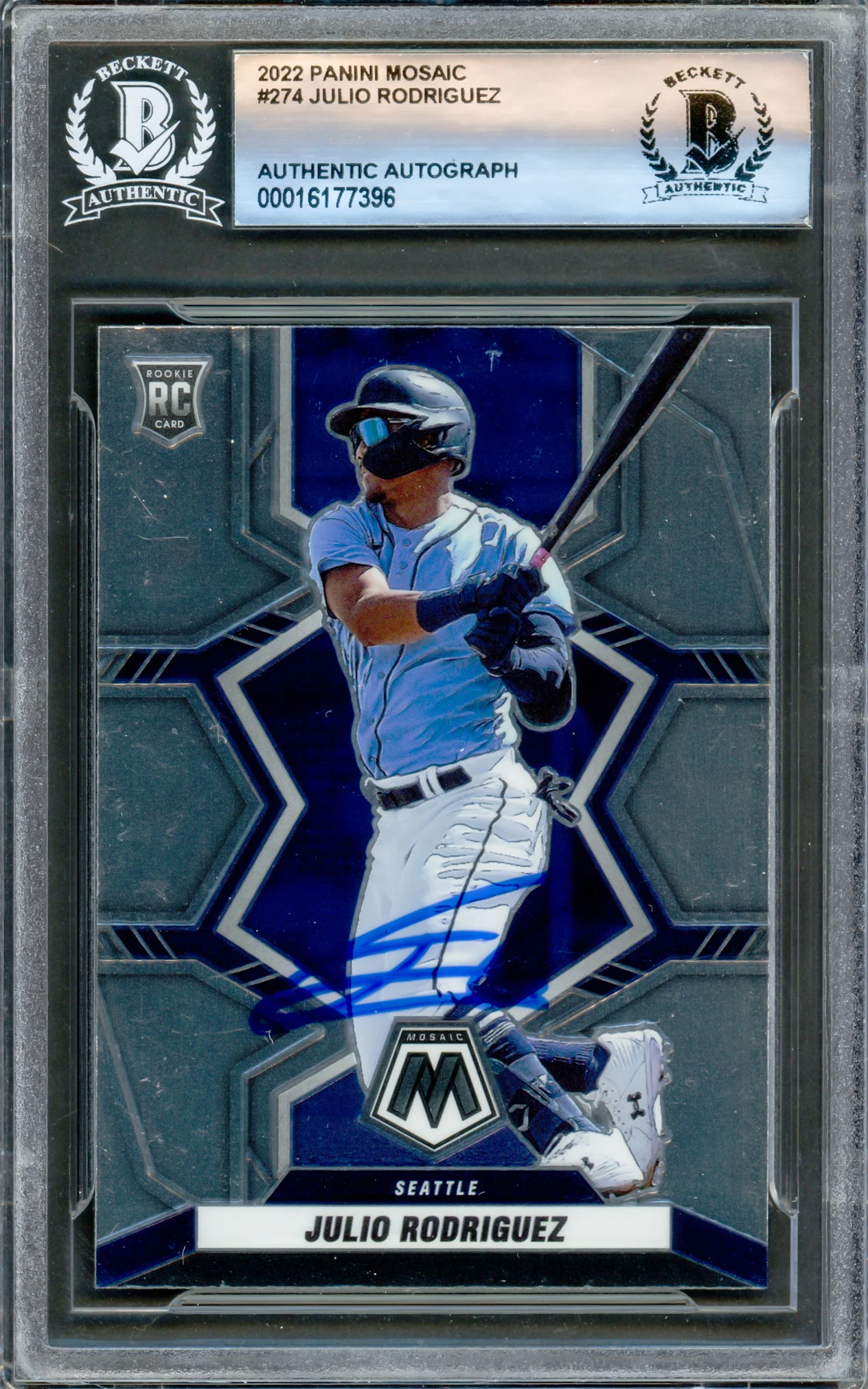 Julio Rodriguez Autographed 2022 Panini Mosaic Rookie Card #274 Seattle Mariners Beckett BAS #16177396