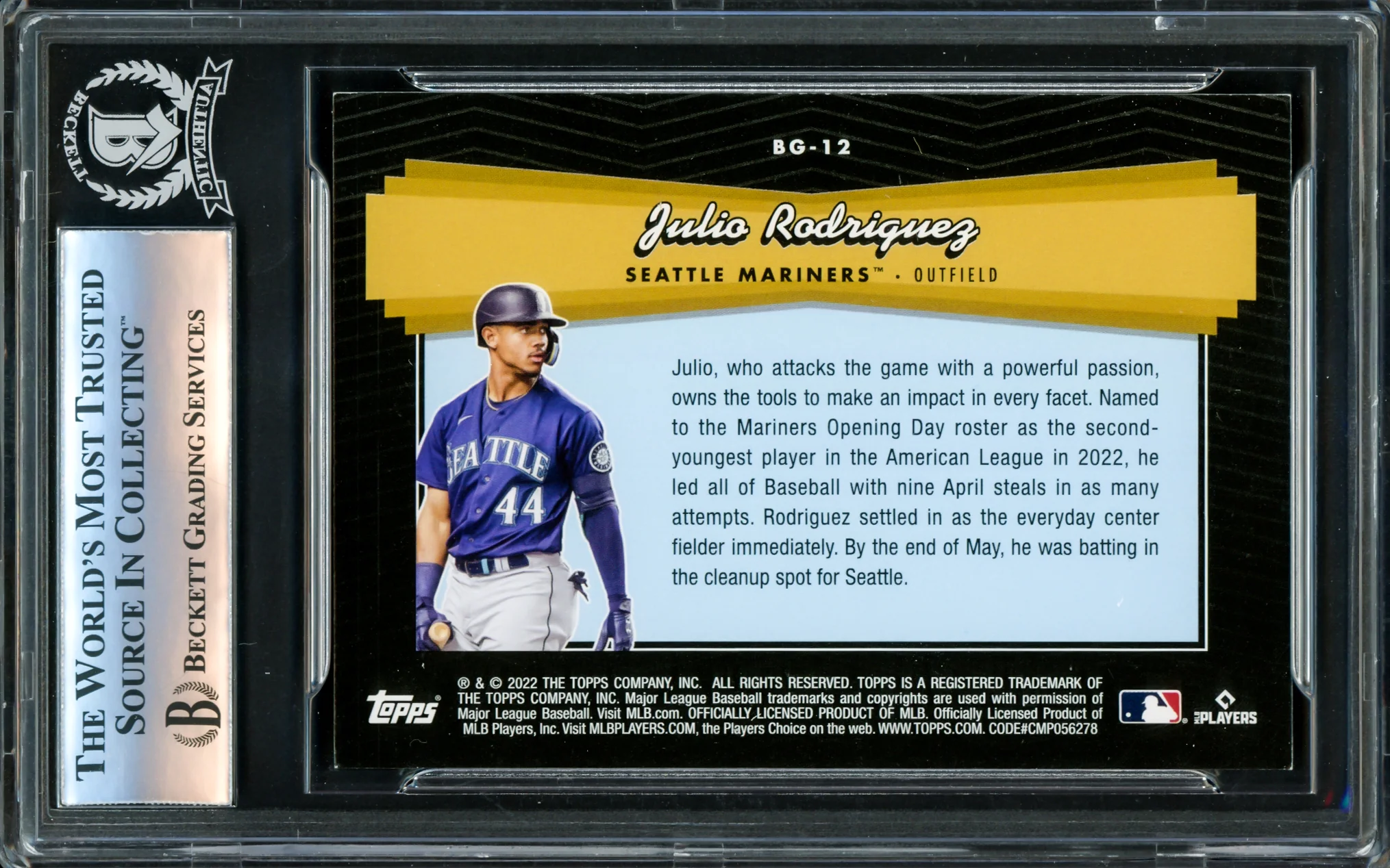 Julio Rodriguez Autographed 2022 Topps Black Gold Rookie Card #BG-12 Seattle Mariners Beckett BAS #16340991 - Image 2