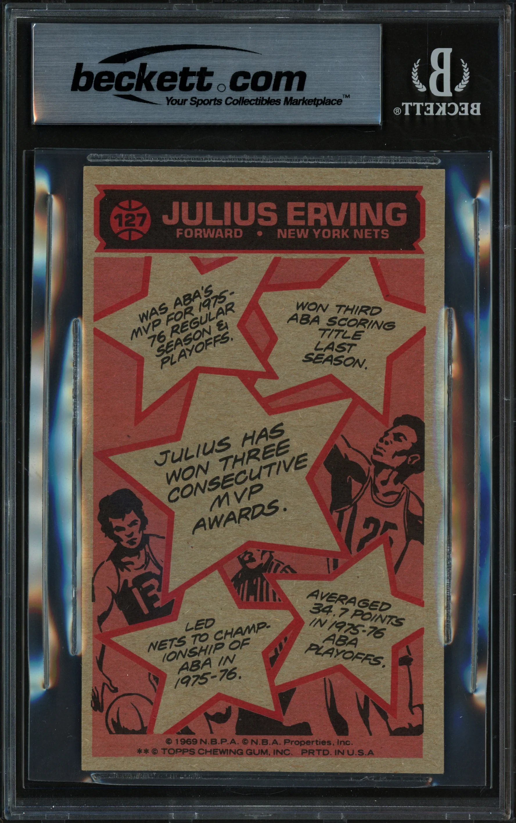 Julius Dr. J Erving Autographed 1976-77 Topps Card #127 Philadelphia 76ers Auto Grade Gem Mint 10 Beckett BAS #19665025 - Image 2