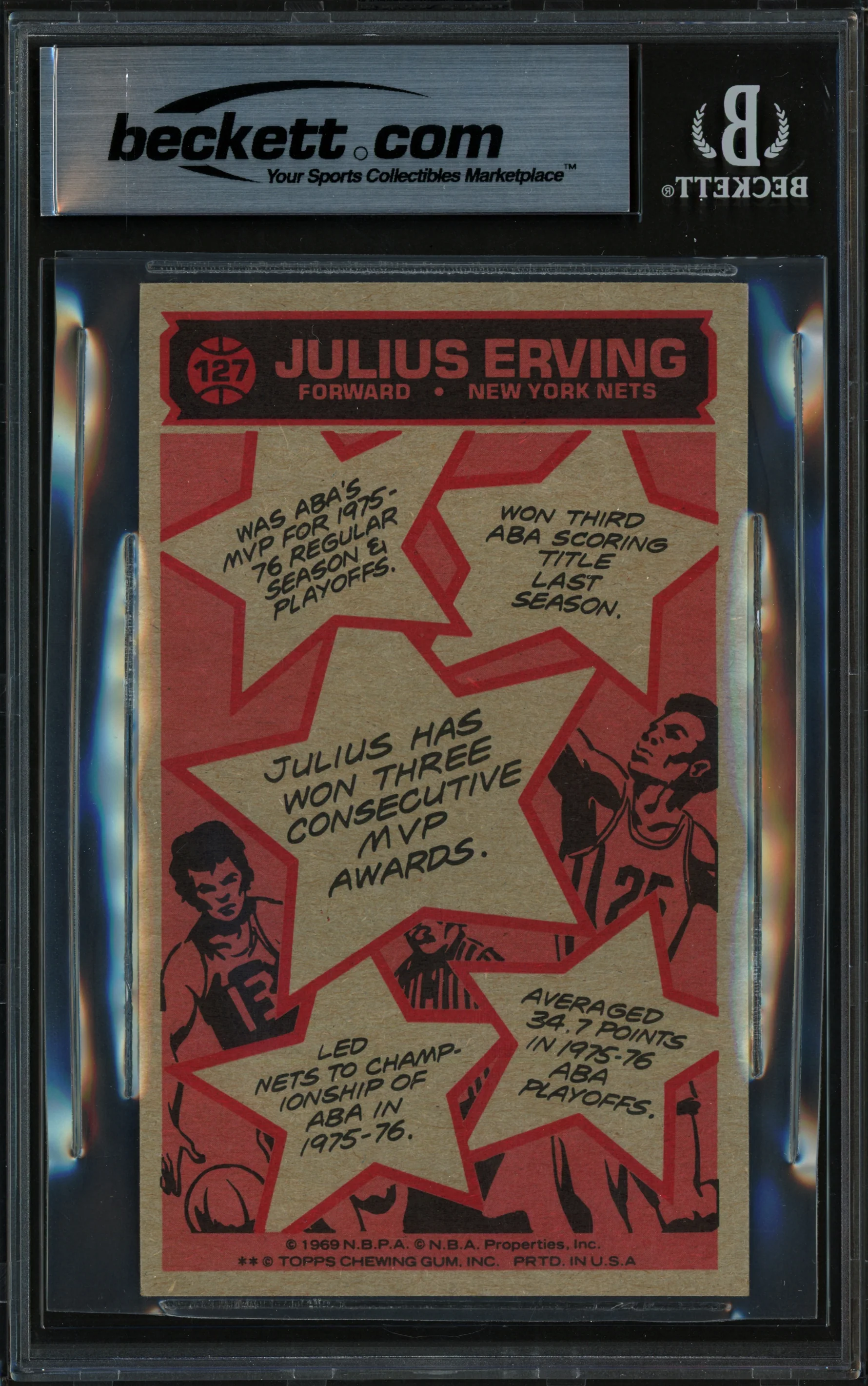 Julius Dr. J Erving Autographed 1976-77 Topps Card #127 Philadelphia 76ers Auto Grade Gem Mint 10 Beckett BAS #19665027 - Image 2