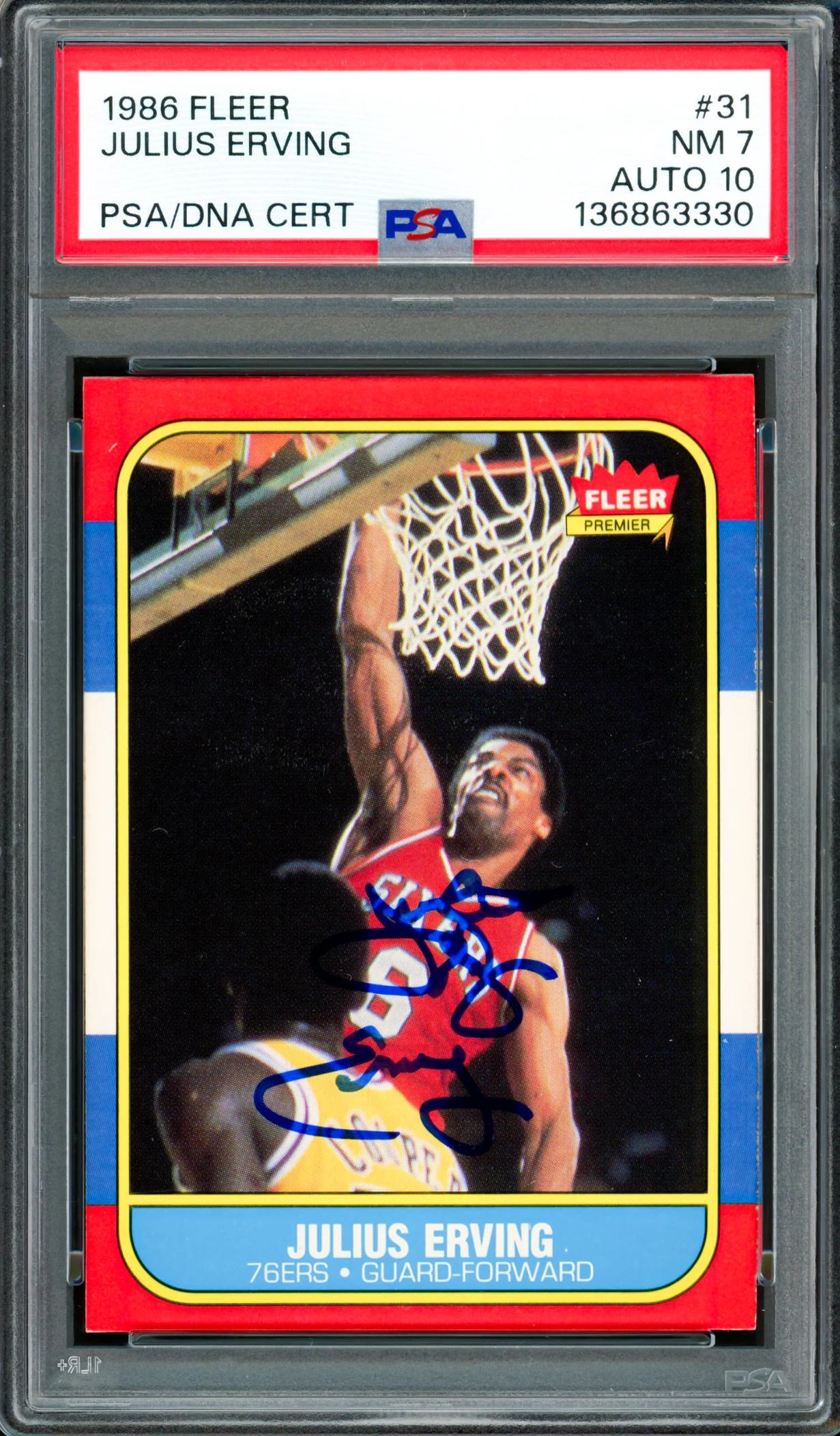 Julius Dr. J Erving Autographed 1986-87 Fleer Card #31 Philadelphia 76ers PSA 7 Auto Grade Gem Mint 10 PSA/DNA #136863330