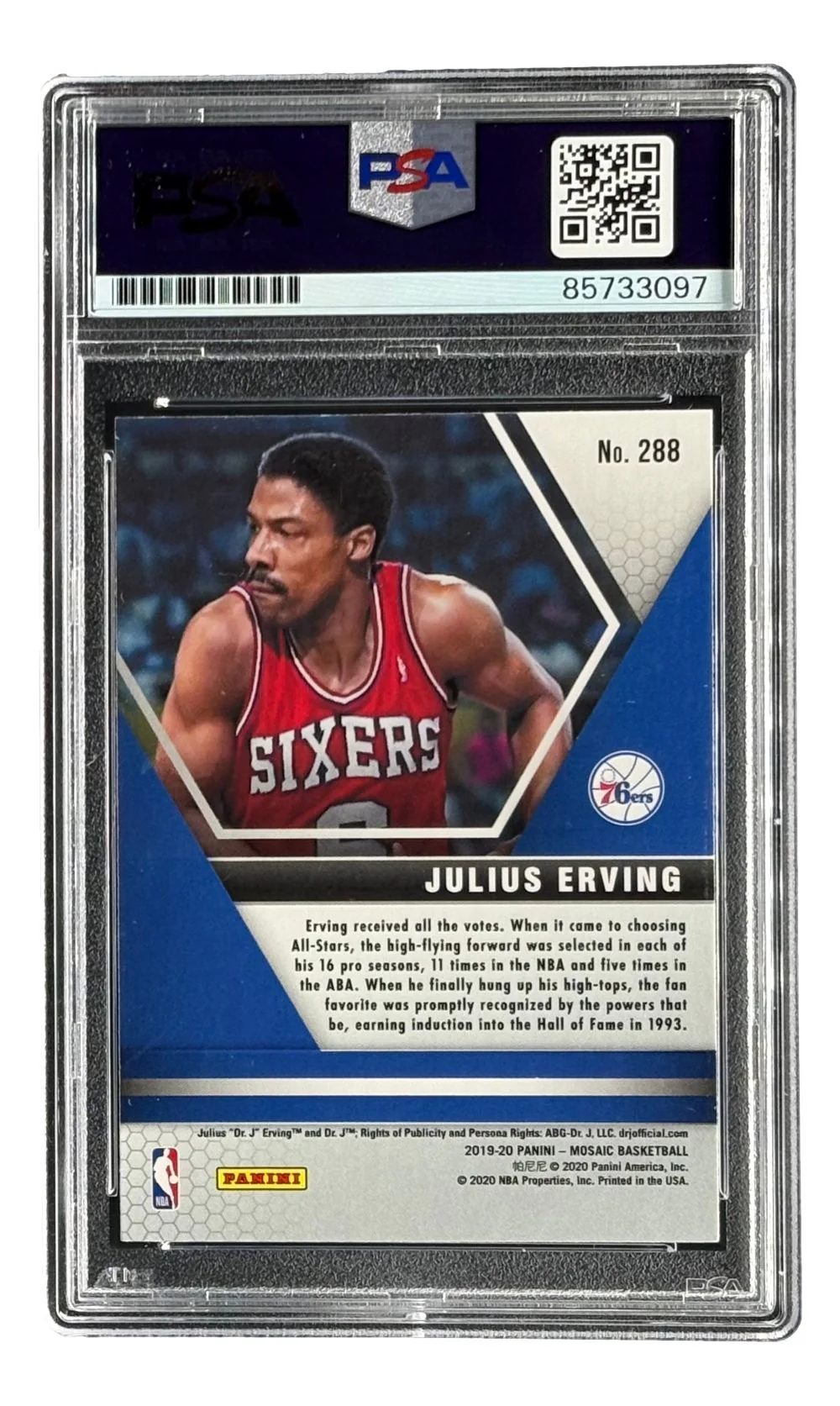 Julius Erving Signed 2019/20 Panini Prizm #288 76ers Trading Card PSA/DNA - Image 2