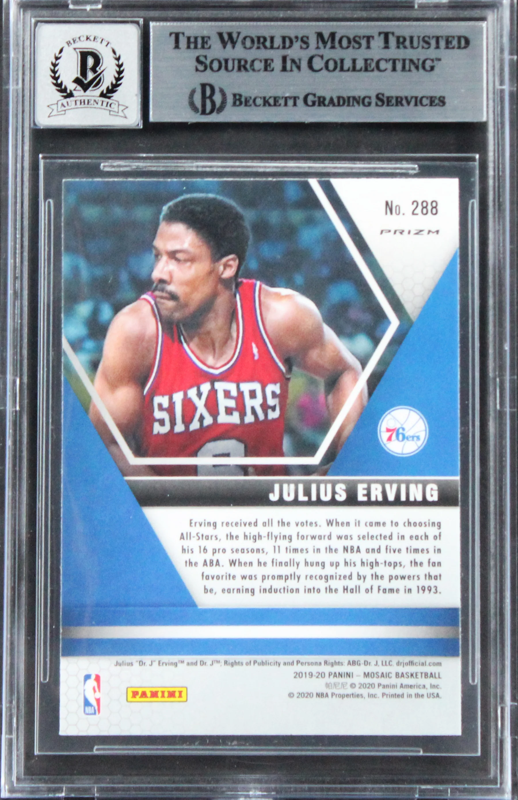 Julius Erving Signed 2019 Panini Mosaic Or Reactive #288 Card Auto 10! BAS Slab - Image 3