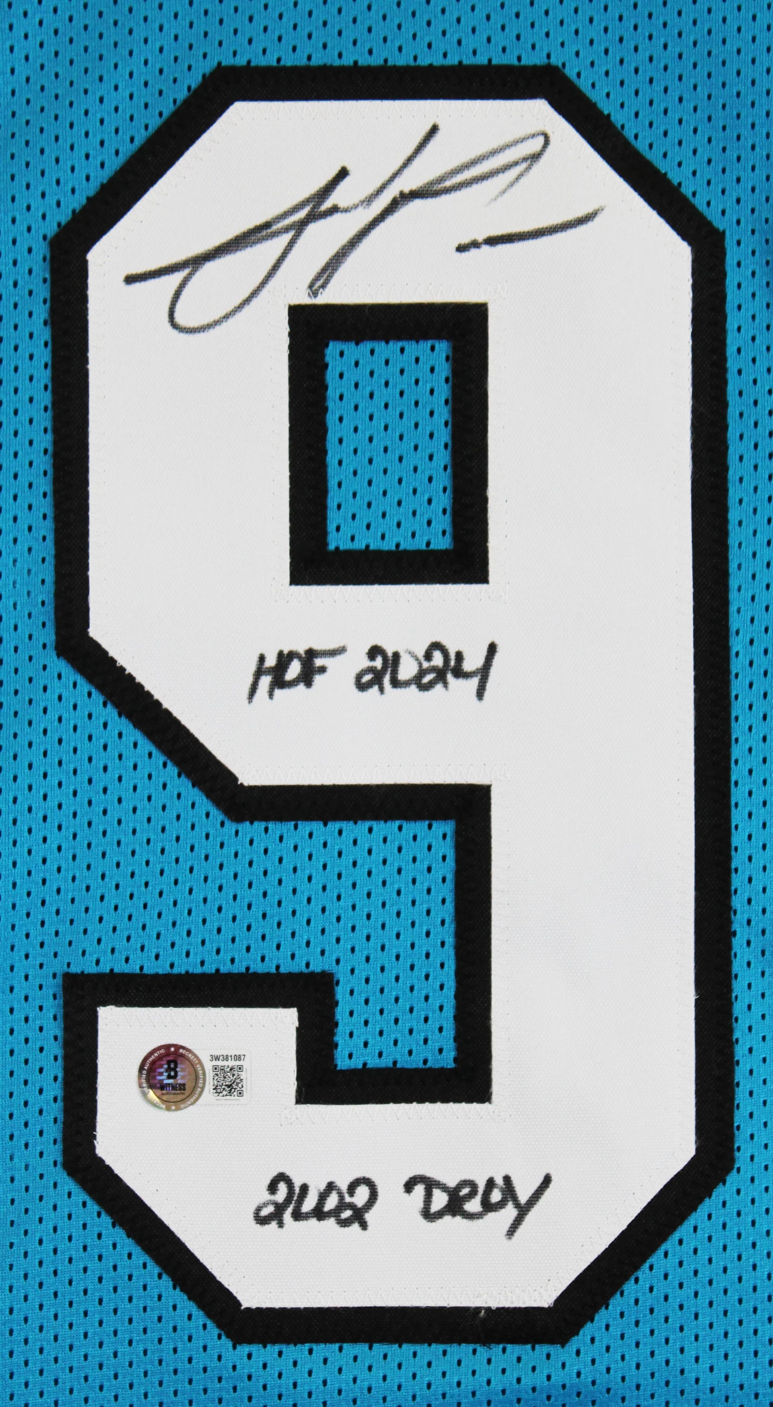Julius Peppers "HOF 2024, 2002 DROY" Signed Teal Pro Style Jersey BAS Witnessed - Image 3