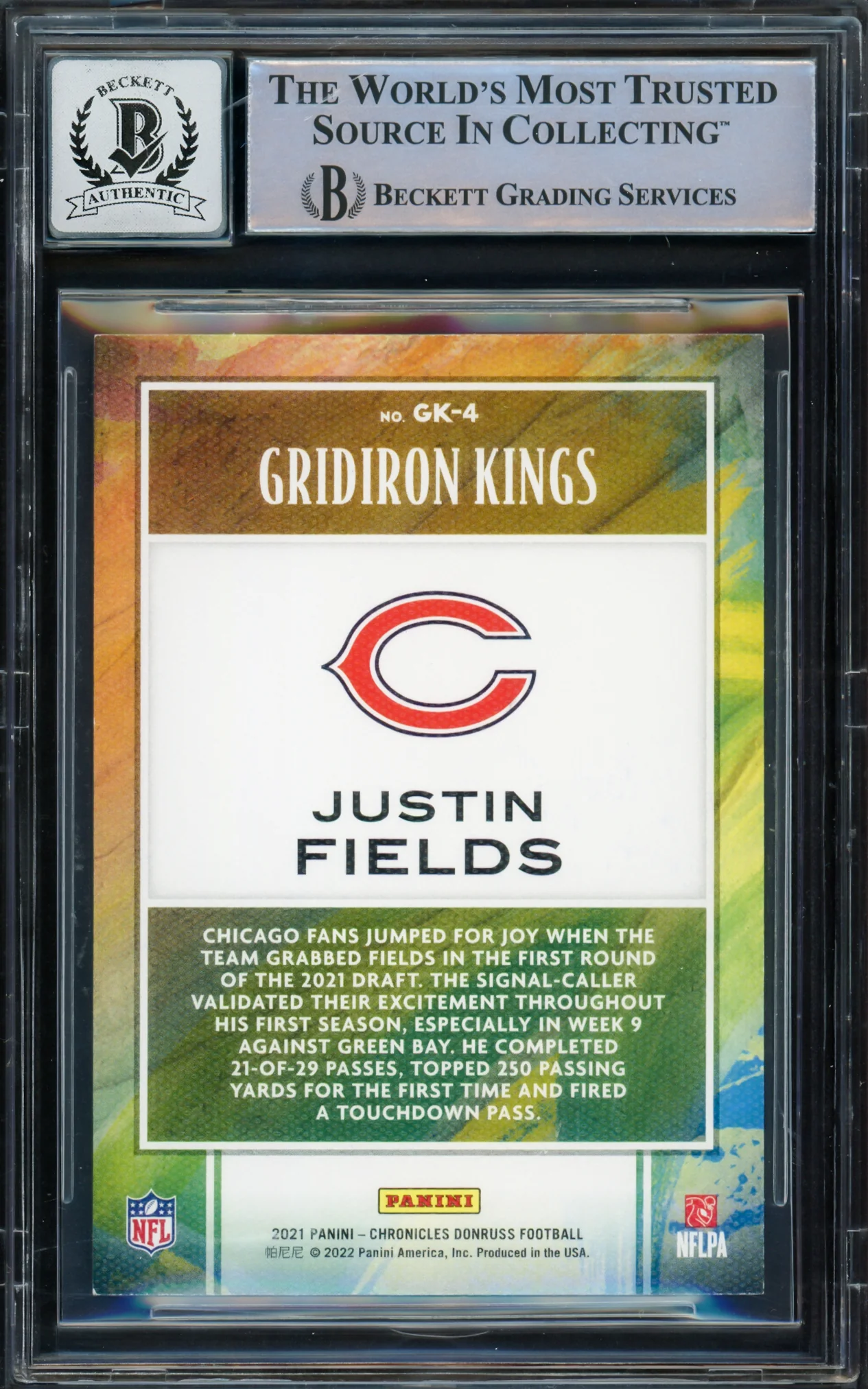Justin Fields Autographed 2021 Donruss Gridiron Kings Rookie Card #GK-4 Chicago Bears Auto Grade Gem Mint 10 Beckett BAS #16168354 - Image 2