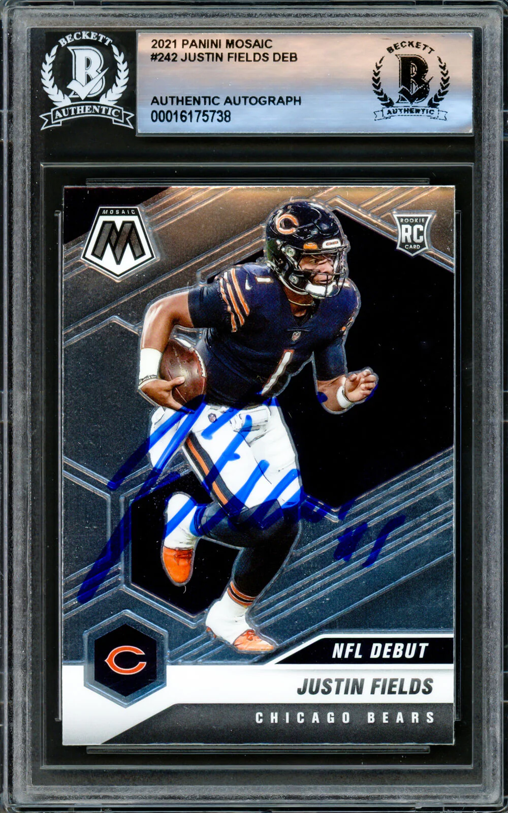 Justin Fields Autographed 2021 Mosaic Rookie Card #242 Chicago Bears Beckett BAS Stock #221183