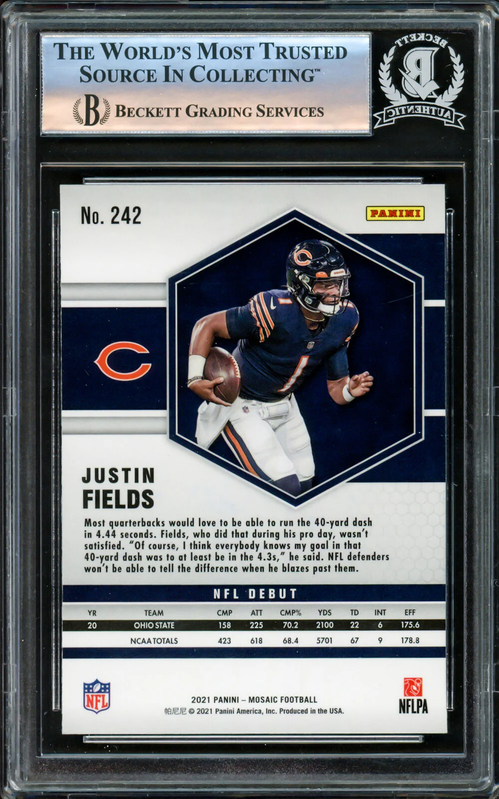 Justin Fields Autographed 2021 Mosaic Rookie Card #242 Chicago Bears Beckett BAS Stock #221183 - Image 2