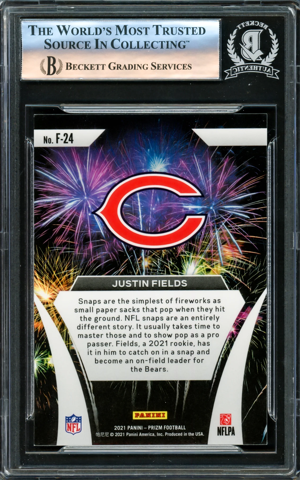 Justin Fields Autographed 2021 Prizm Fireworks Rookie Card #F-24 Chicago Bears Beckett BAS #16175785 - Image 2