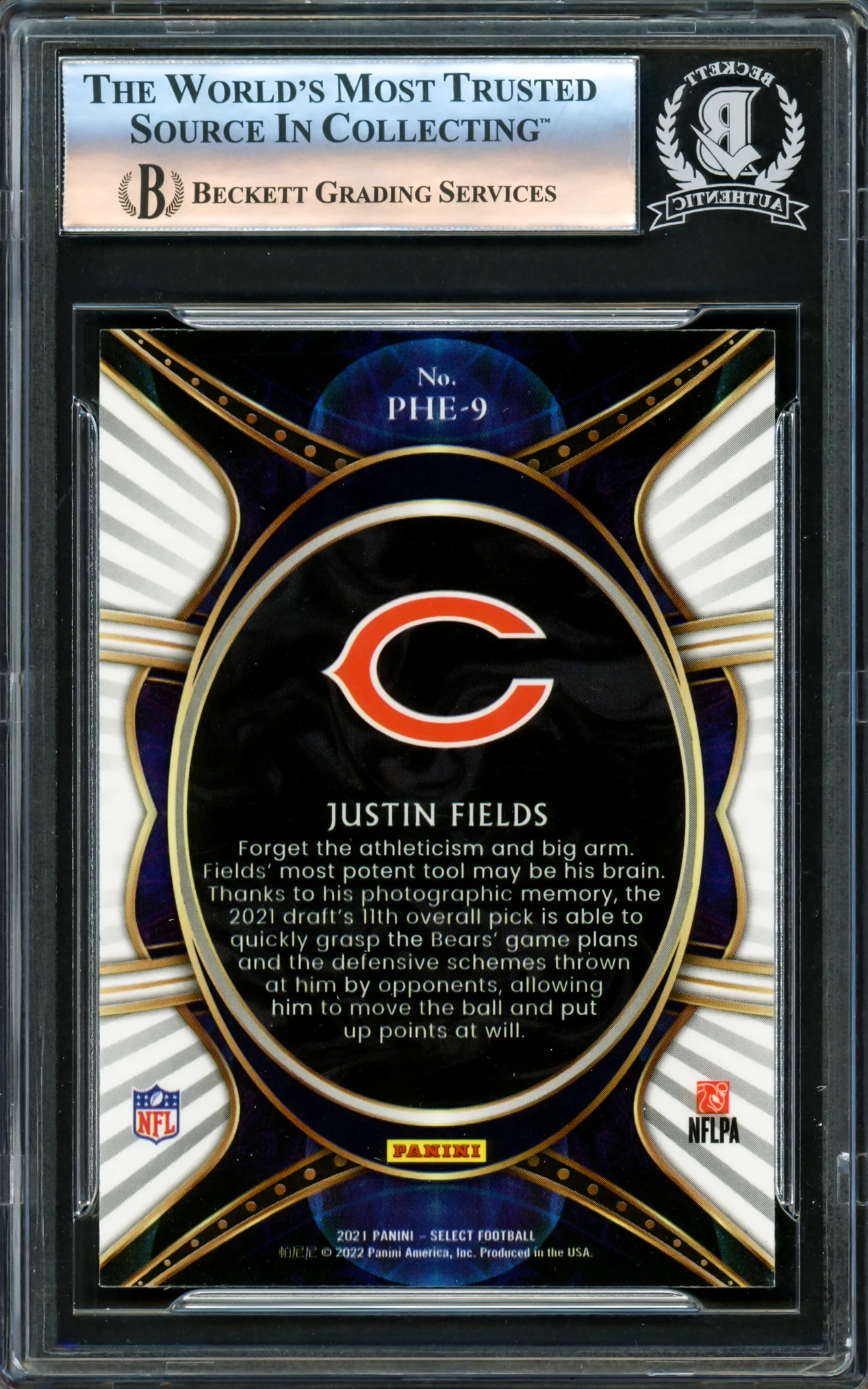 Justin Fields Autographed 2021 Select Phenomenon Rookie Card #PHE-9 Chicago Bears Beckett BAS #16175657 - Image 2
